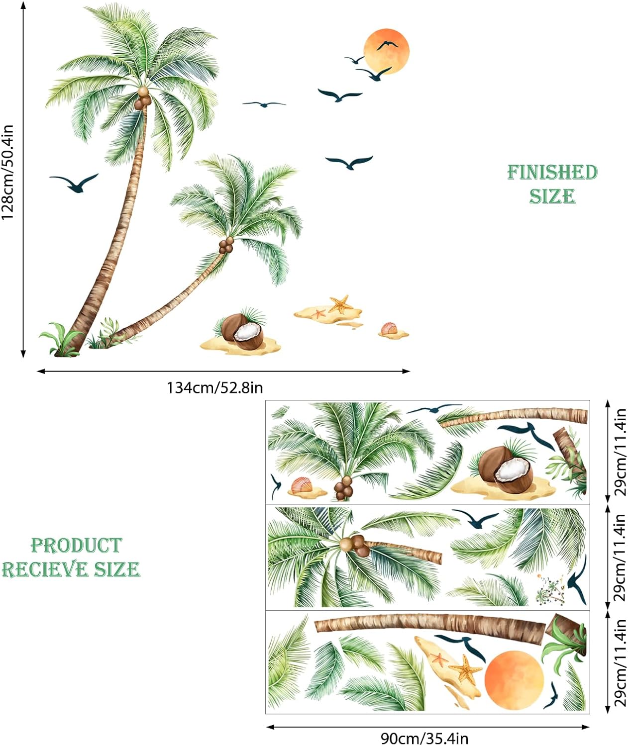 Tropical Wall Decals Peel and Stick Palm Leaves Summer Beach Wall Art Stickers / Palm Tree / Green