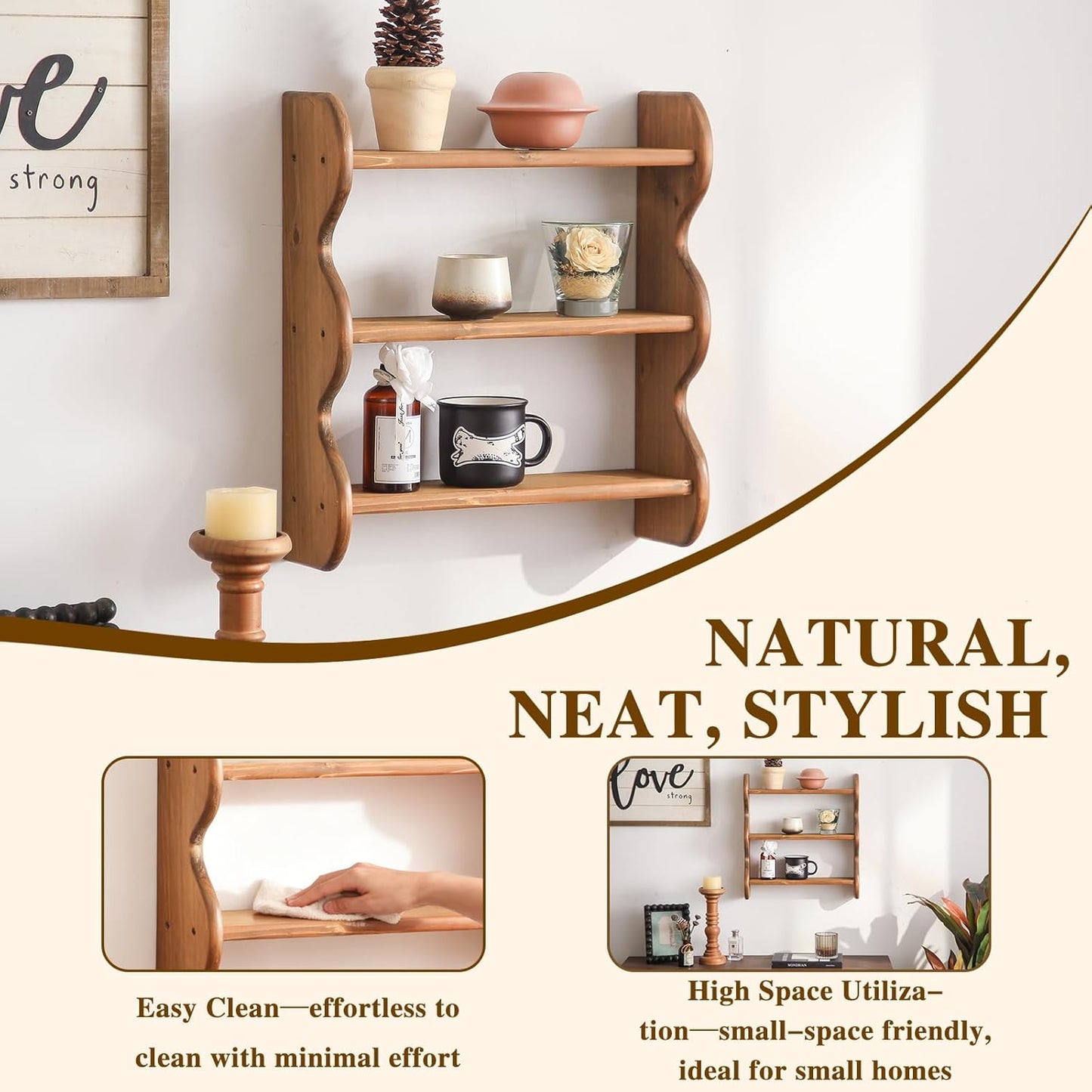 Rustic Floating Shelves Wall Mounted Storage Rack / Brown