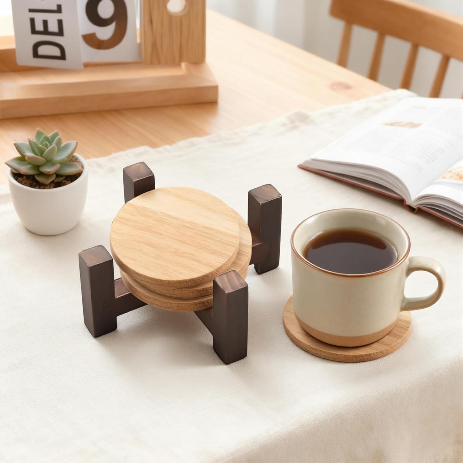 Solid Wood Coaster Holder for Round or Square 4 / Rustic Brown / 5.13 x 5.13 x 2.25 / Set of 2