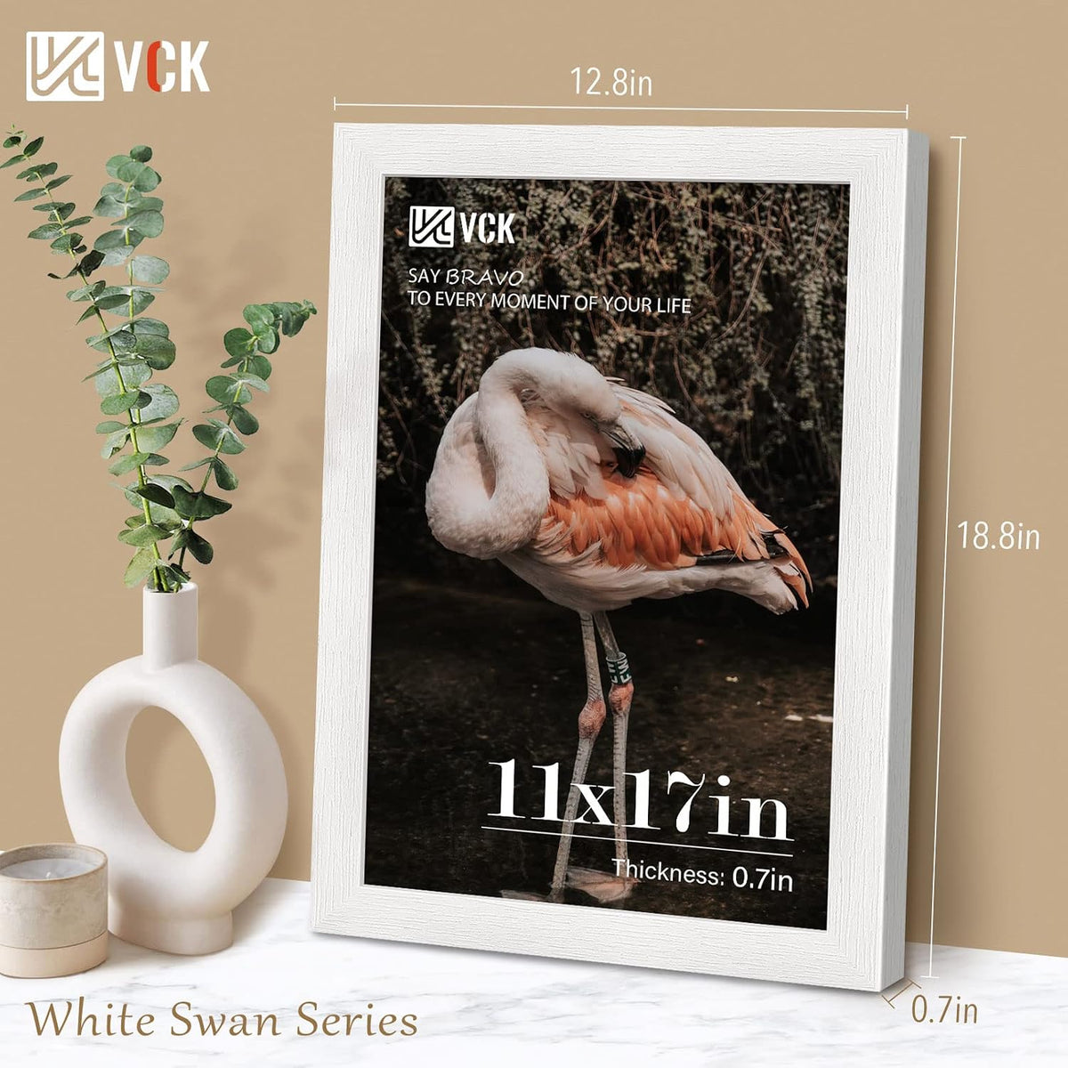 VCK 11x17 Picture Frame White 4 Pack, Wide Thick Wood Border, for Poster | Exclusive Woodgrain, Wall Hanging, HD