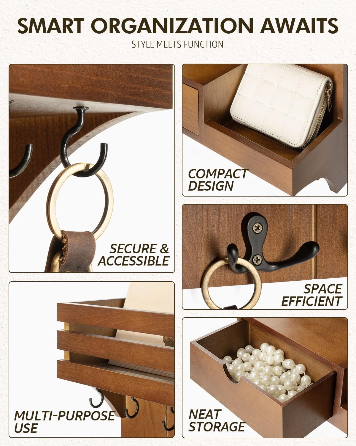 Farmhouse Key Holder Wall Mount / Brown / Small Drawer