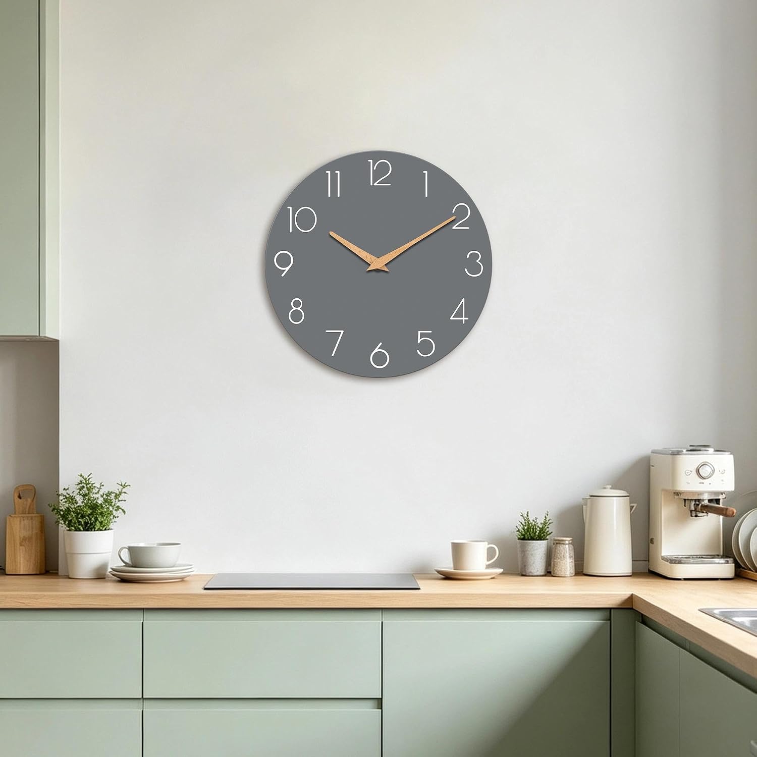 cicininc 10 Inch Battery Operated Wall Clock, Silent Analog, Gray | Living Room | Kitchen | Office | Bathroom | Modern