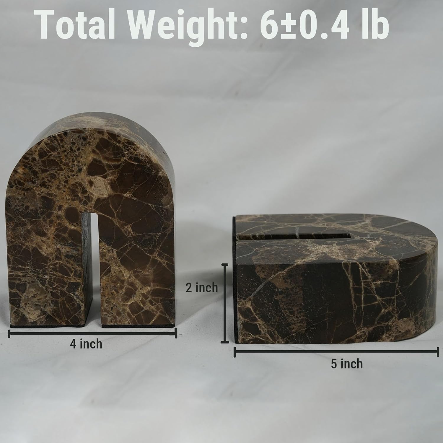 Marble Bookends / Unique Brown Arched Book Ends / Natural / Set of 2