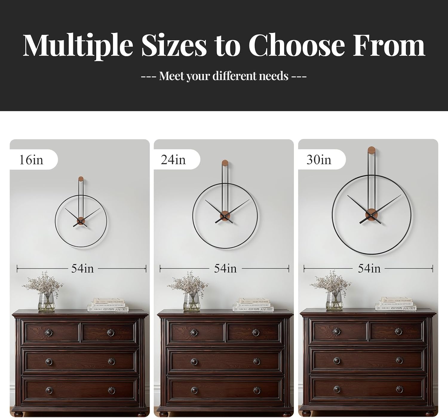 Cuspin 24 Inch Large Wall Clock, Modern Black Metal Clocks for Living Room | Silent non ticking, battery operated, open