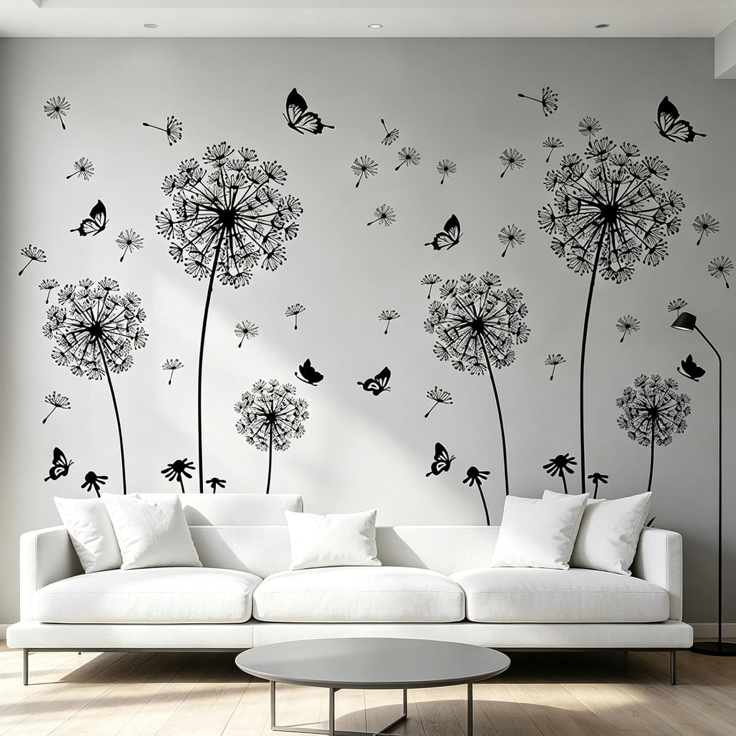 Flower Stickers / Dandelion Wall Decals / # F 2 Set Black Dandelion Wall Decals / Set of 2