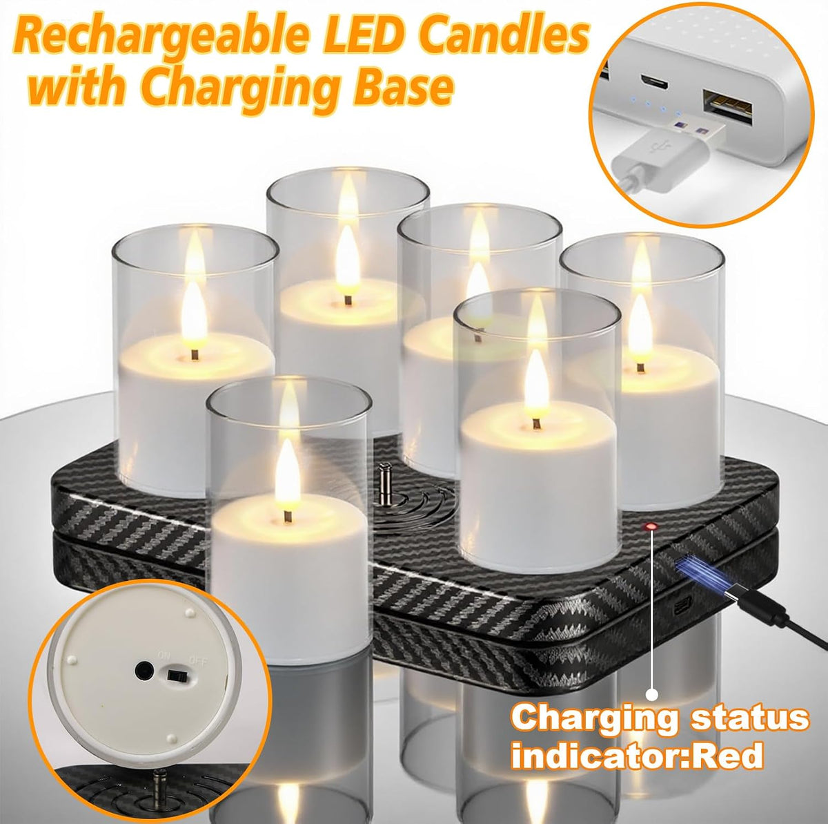 GenSwin Rechargeable LED Flameless Candles Battery Operated Remote Timer | Charging Base, Pillar LED Fake Candles