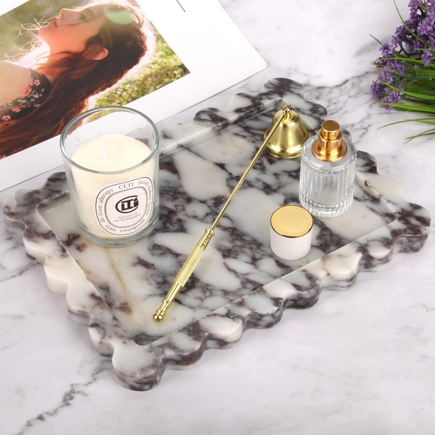 Scalloped Marble Decorative Tray / Calacatta Viola / 10.8 x 8 x 1.2 / Natural