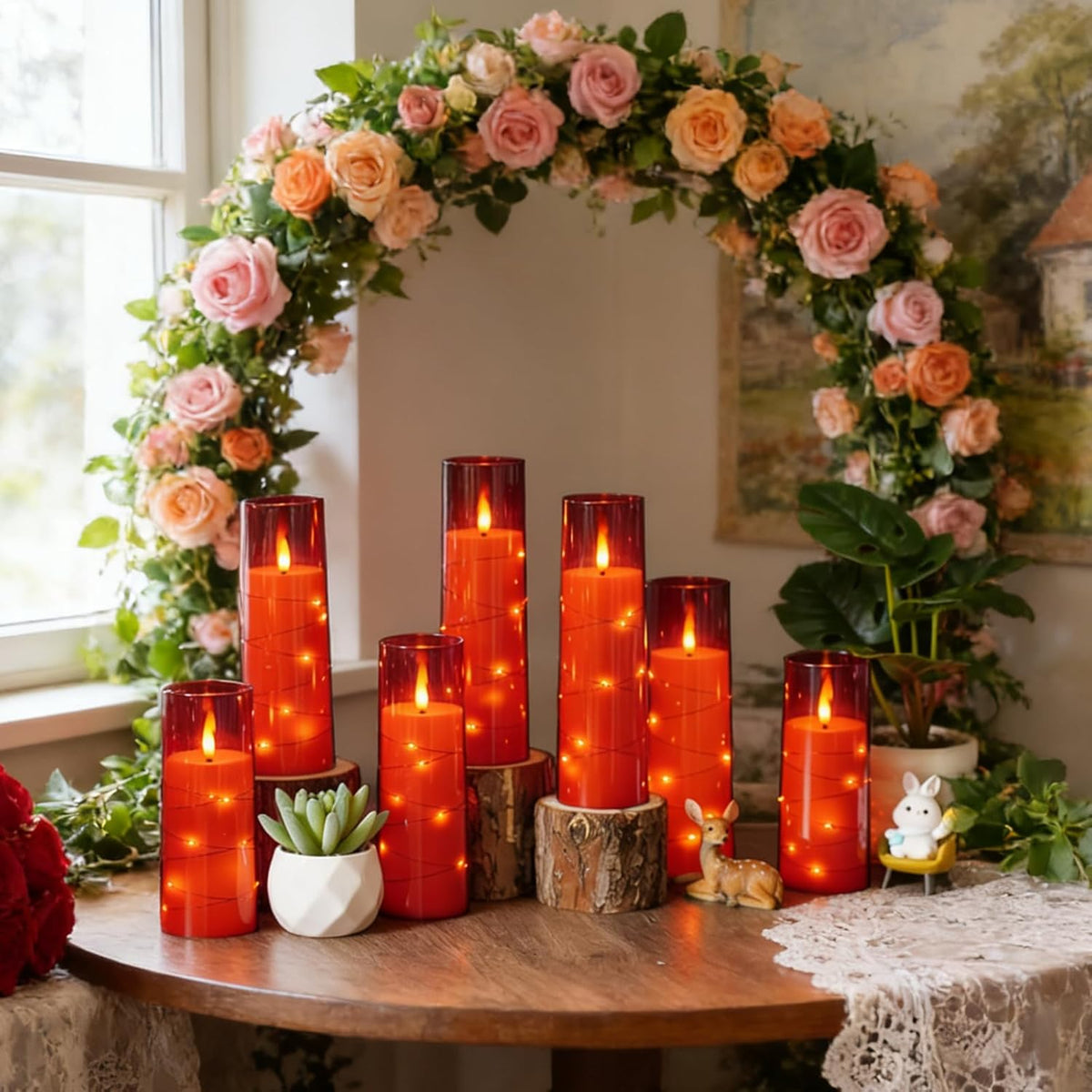 Nimiko Flickering Flameless LED Candles,Battery Operated Candles 24 Pcs with Embedded Star String,Acrylic LED Pillar