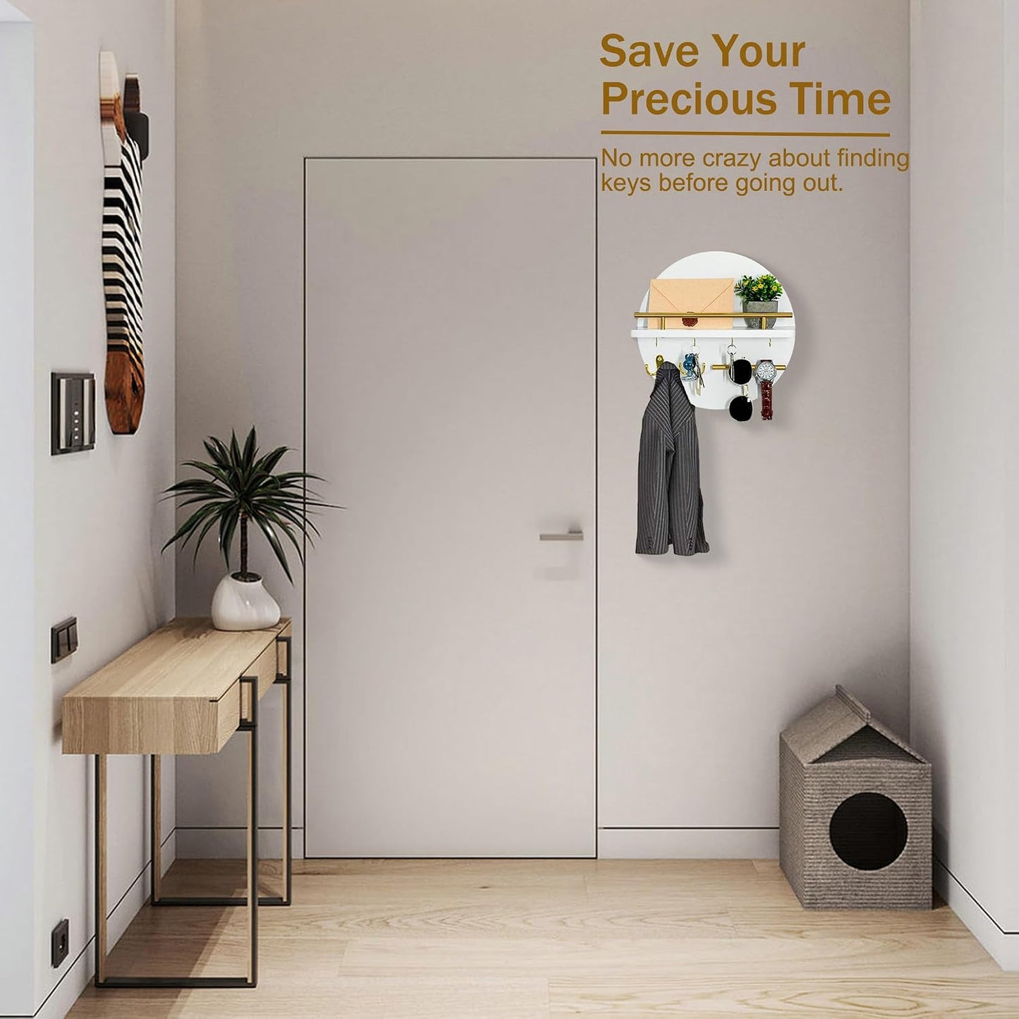 Key Holder / Shelf and Hooks / White