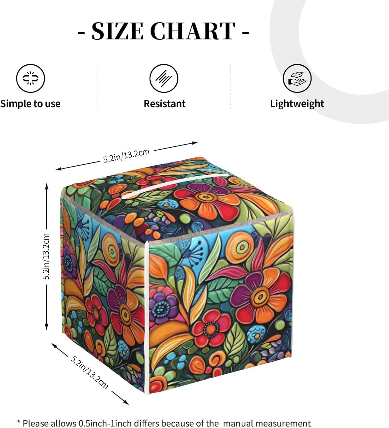 Tissue Box Cover Square Leather Tissue Case Holder Facial Paper Organizer / Colorful Boho Florals