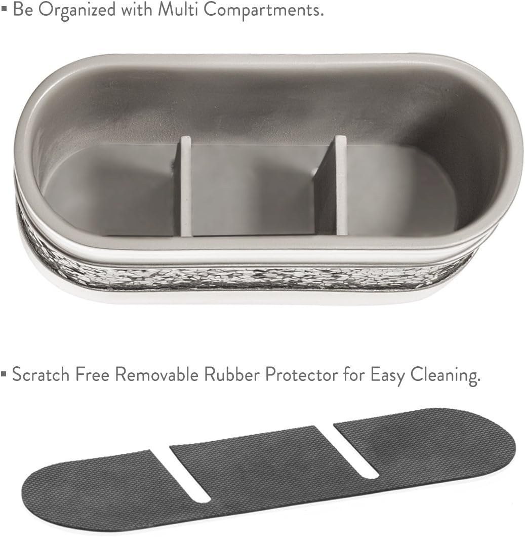 Creative Scents Crackled Glass Silver Toothbrush and Toothpaste Holder for Bathroom - Decorative Bathroom Counter