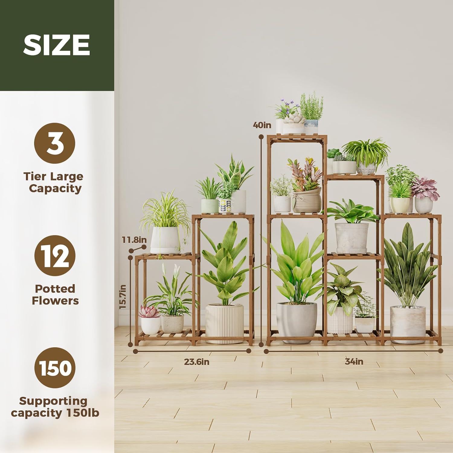 Bamworld 2 Sets Plant Stands Indoor Tall Shelves Outdoor for Multiple | Flowers 10 Pots Wooden Rack for Living Room