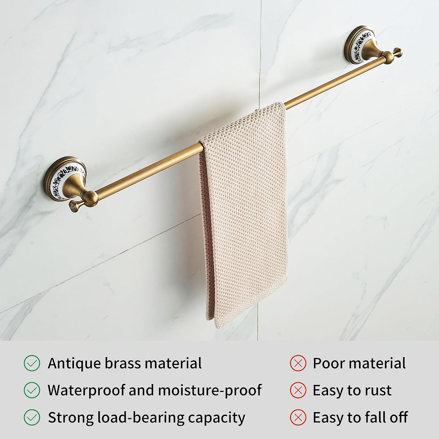 Antique Bronze Brass Towel Bar,Adjustable 15.5 to 27.5 Inch Bath Towel Bar Rack for Bathroom Towel Holder, Wall Mounted
