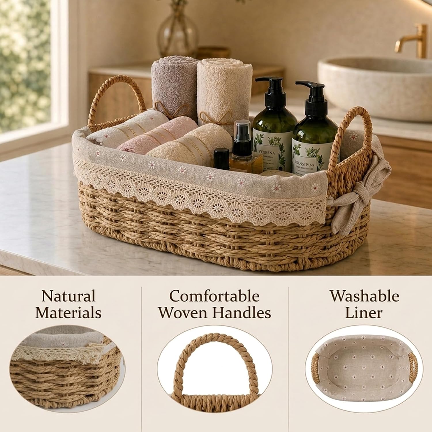 Wicker Basket / Small Woven Storage Baskets / Oval / Set of 2