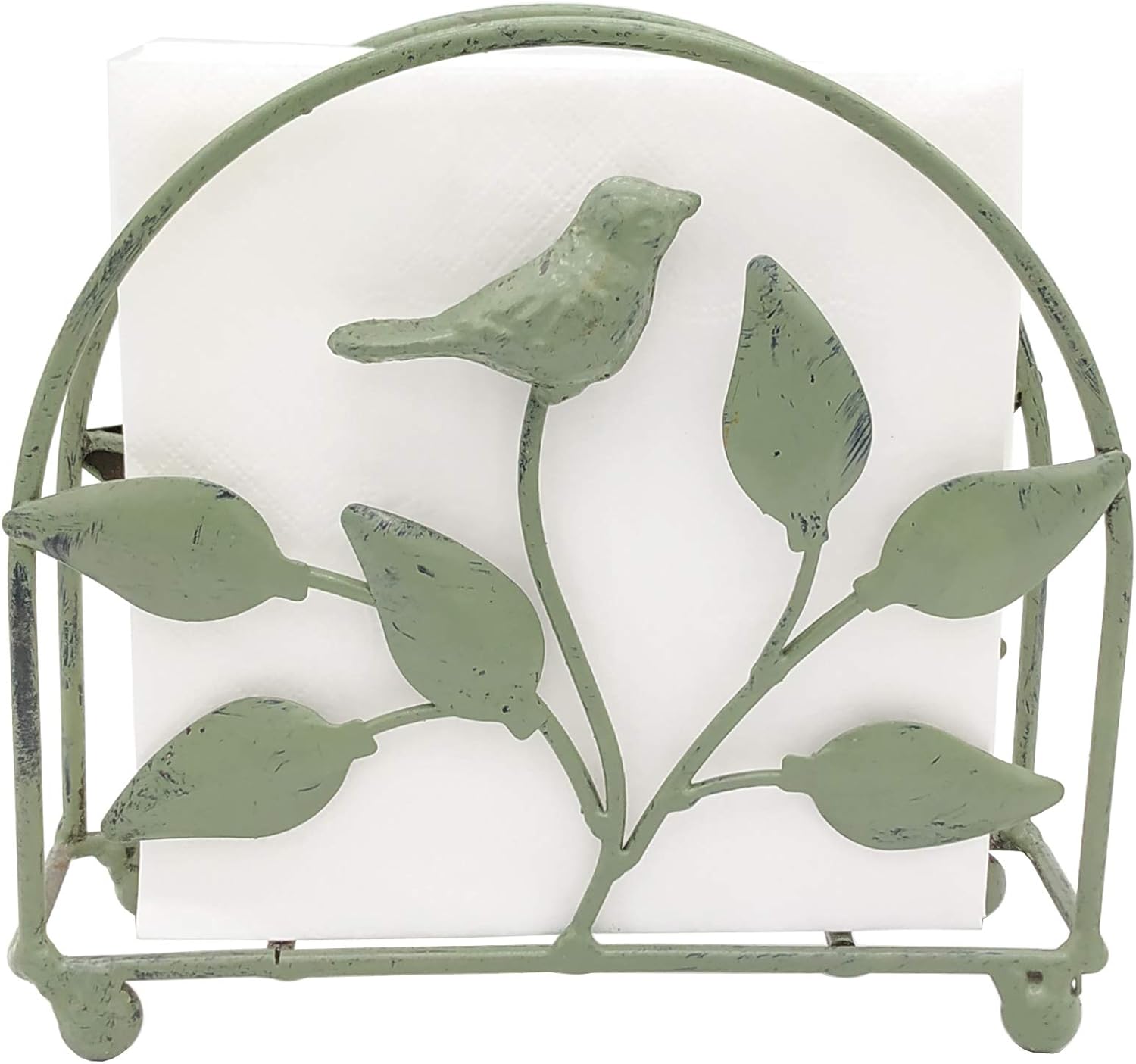 Cast Iron Bird & Tree Napkin Holder/Tabletop Freestanding Tissue Dispenser / Rustic Green