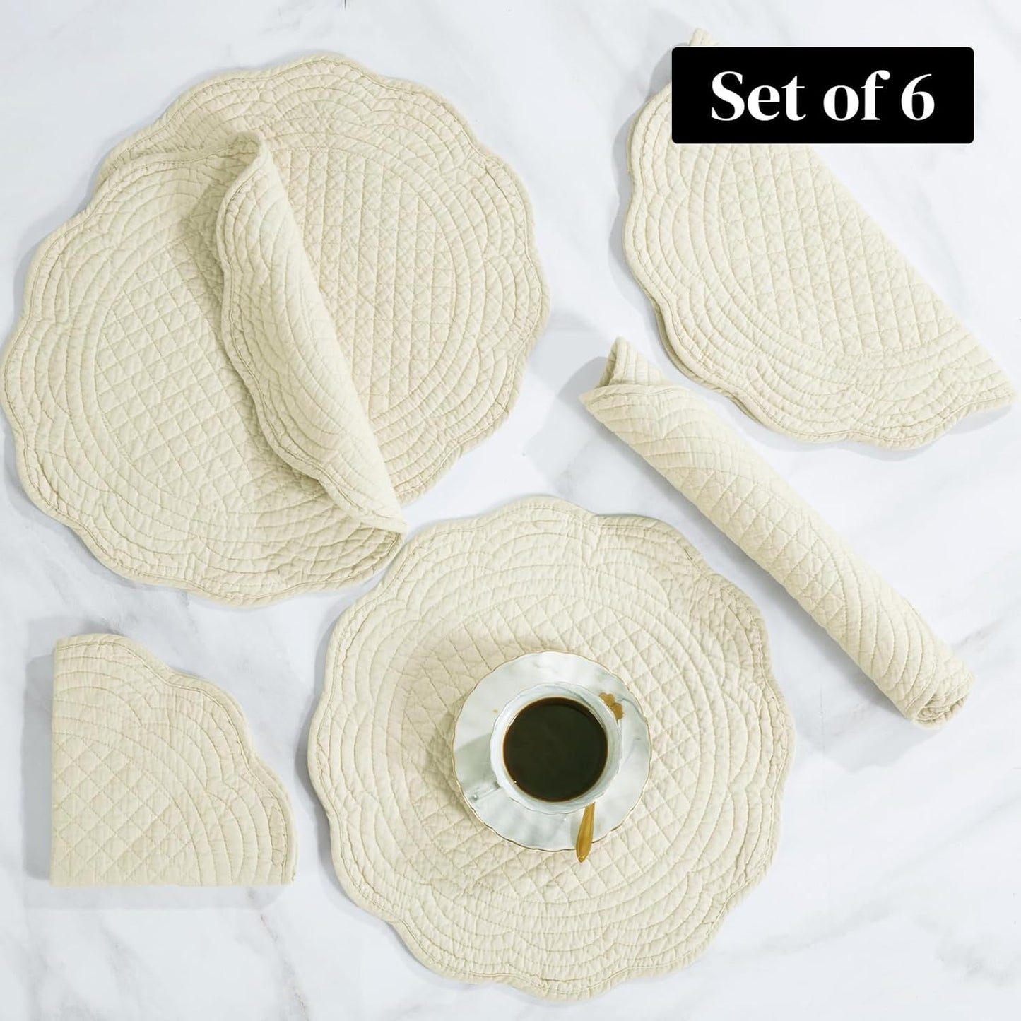 HOMBYS Quilted Placemats Set of 6 Washable Round Placemats for Kitchen Table-100% Cotton Fabric 14 Inch Round Table