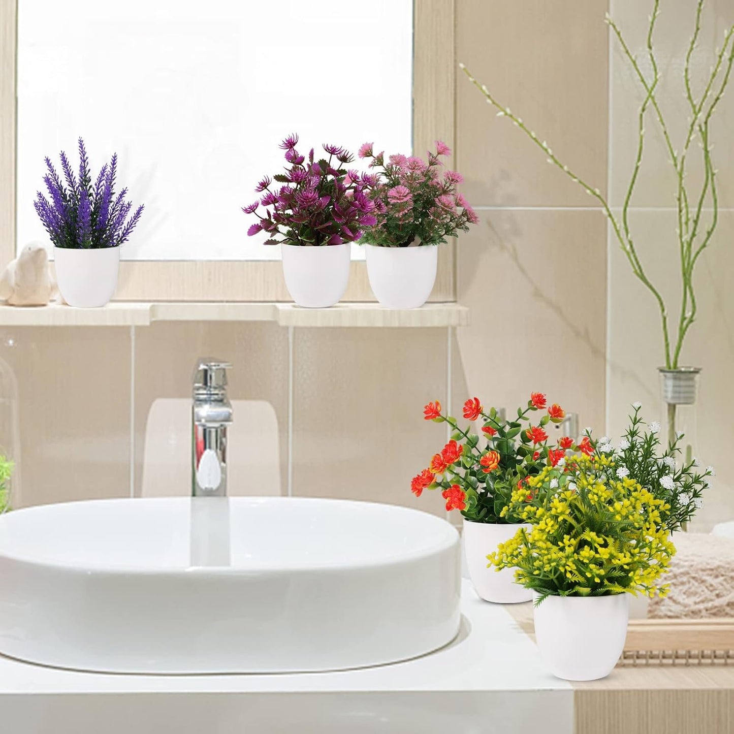Artificial Small Plant Fake Flower Potted Plant Bathroom Faux Plant / Colorful / Set of 6