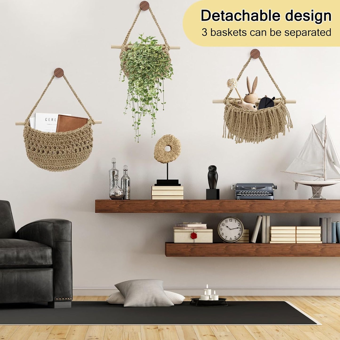 Boho Wall Baskets / Brown-jute