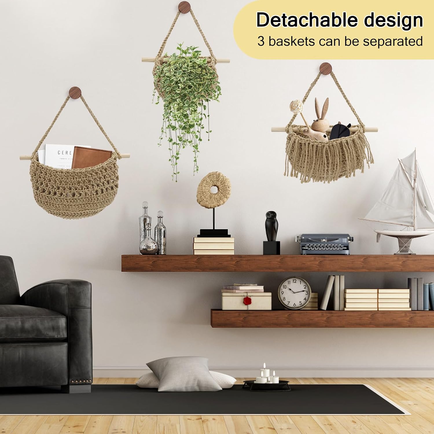 Boho Wall Baskets / Brown-jute