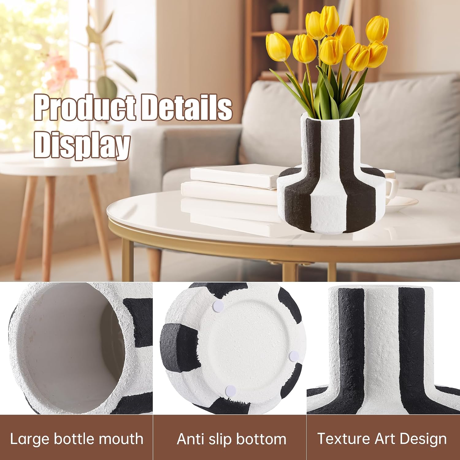White Striped Ceramic Vase / Black