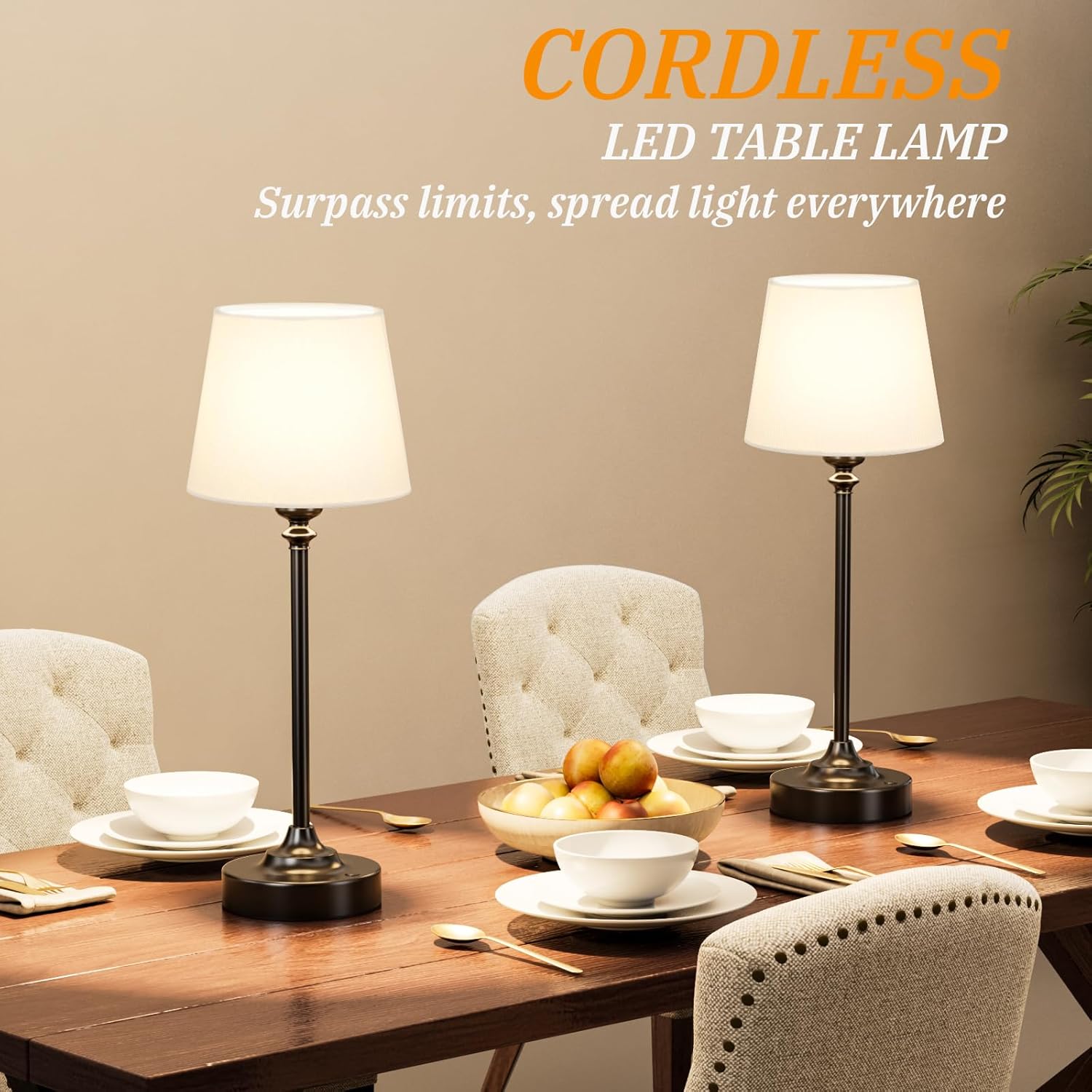 Kakanuo Cordless Table Lamp Rechargeable Black - 1 Pack 4000mAH Battery Operated Lamp for Decor, 3000K Stepless Dimming