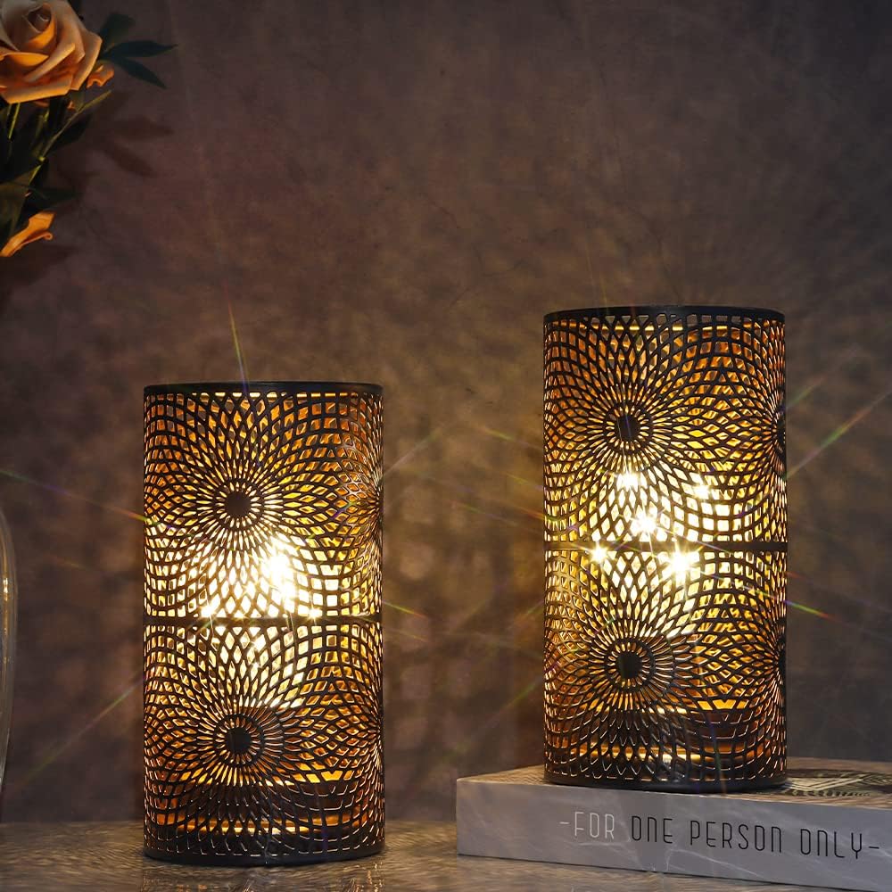 JHY DESIGN Set of 2 Black Table Metal lamp Battery Powered Cordless Accent Light with Edison Style Bulb Battery