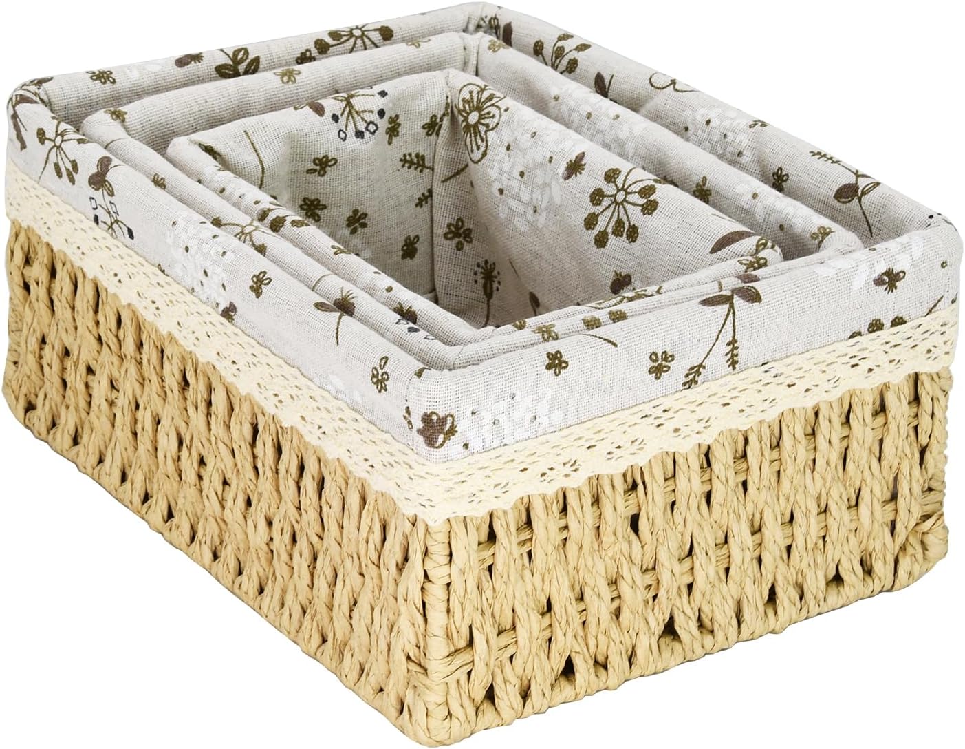 Decorative Paper Rope Storage Baskets Hand-Woven Wicker Nesting Bins / Set of 3