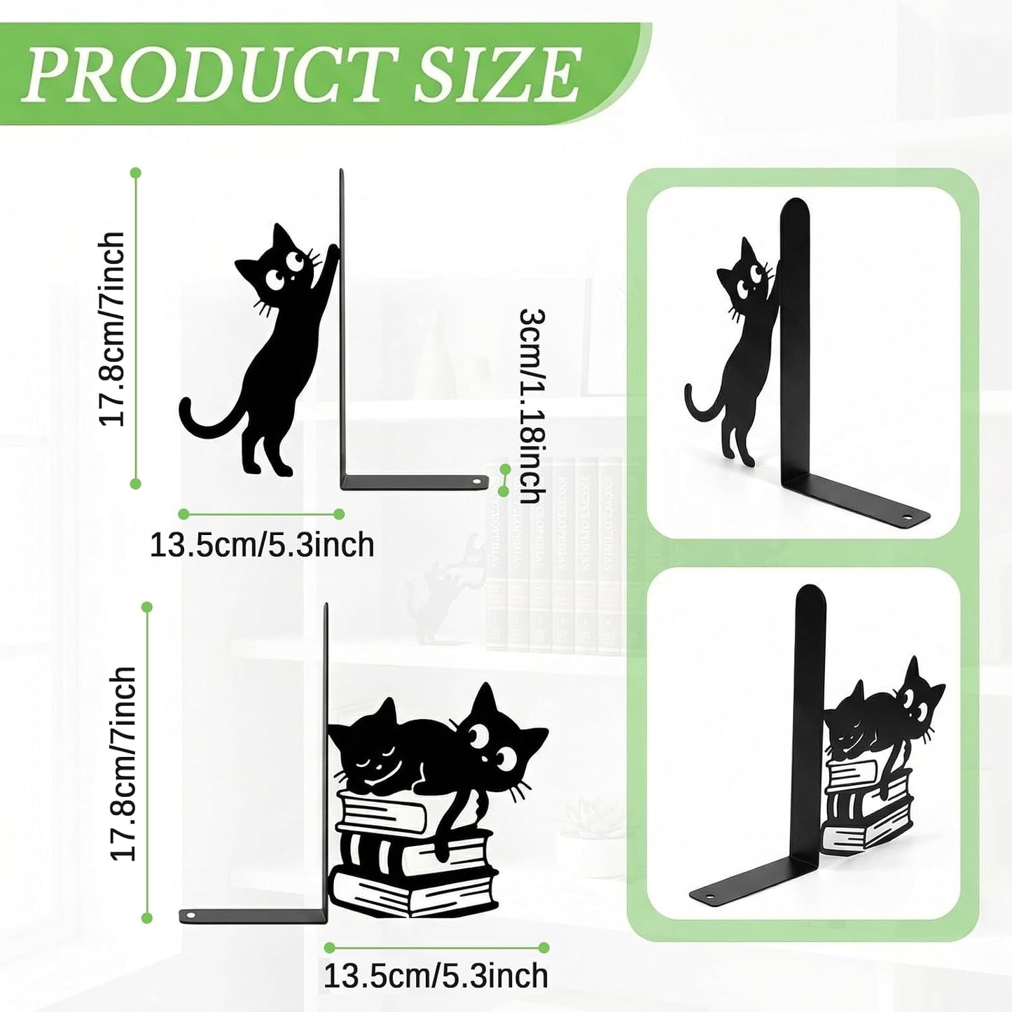 Metal Bookends Cat Black Whimsical Book Ends Decorative Bookend / Black Cat 4