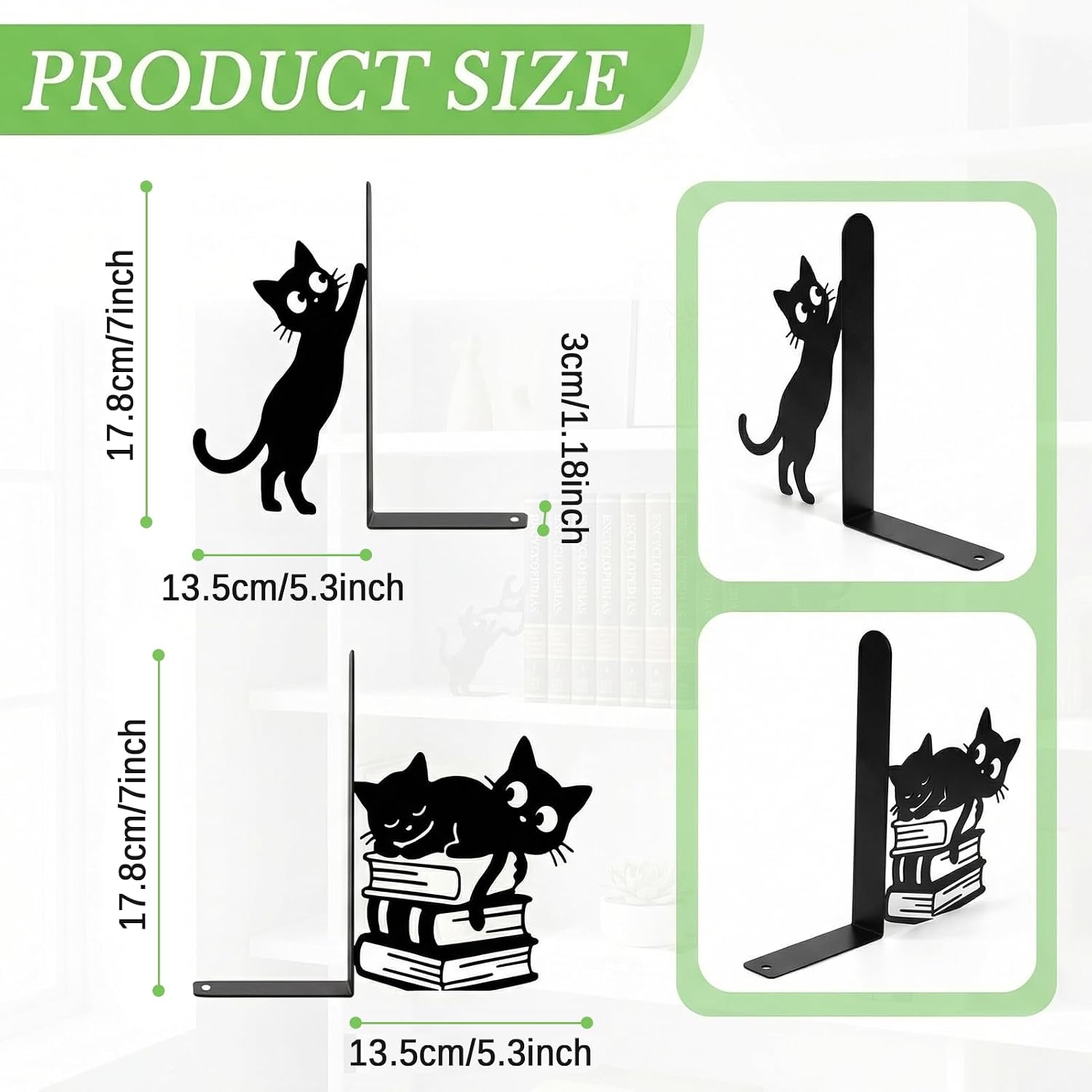Metal Bookends Cat Black Whimsical Book Ends Decorative Bookend / Black Cat 4