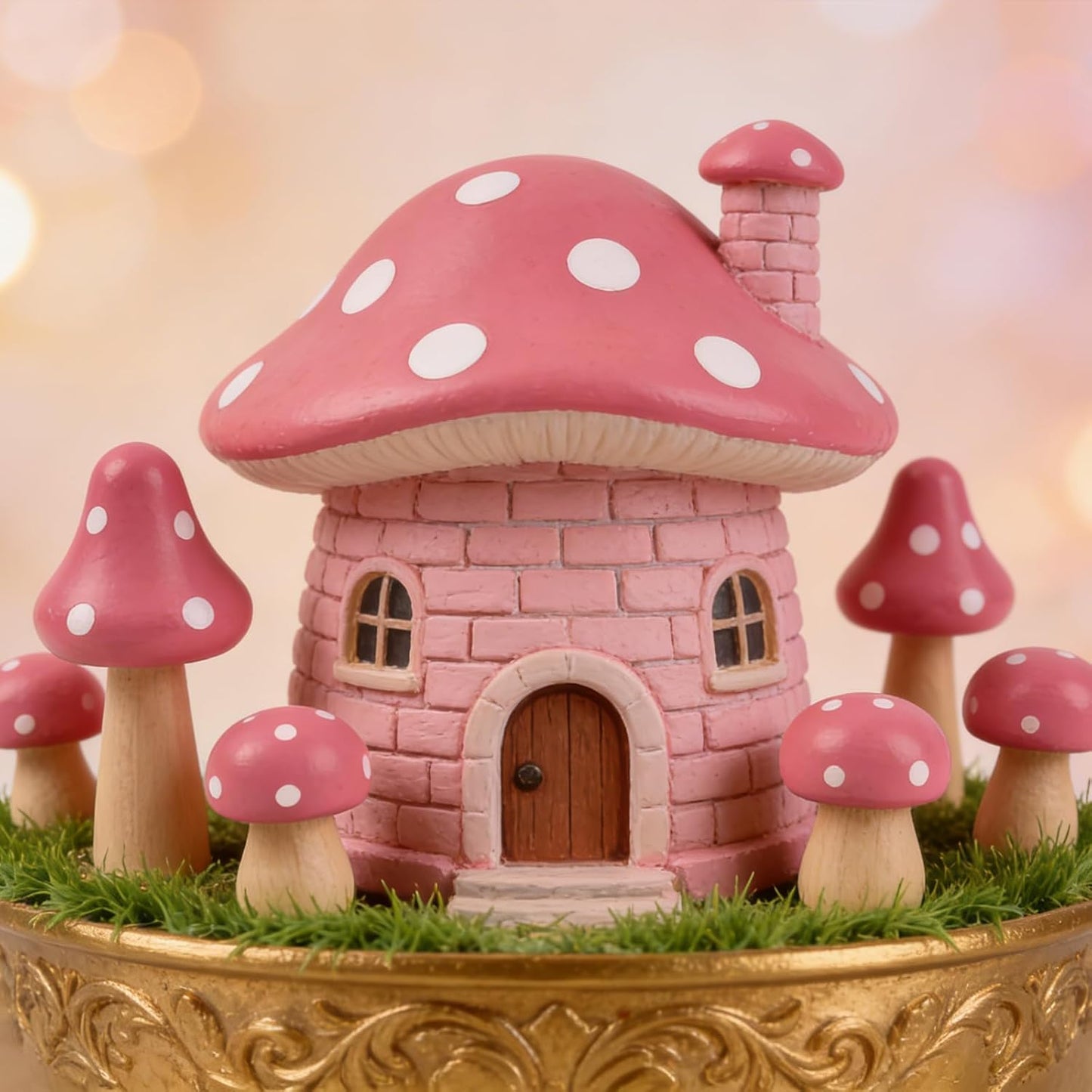 Mini Wooden Mushrooms Fairy Garden Accessories for Miniature Garden Flower Pots / Set of 6