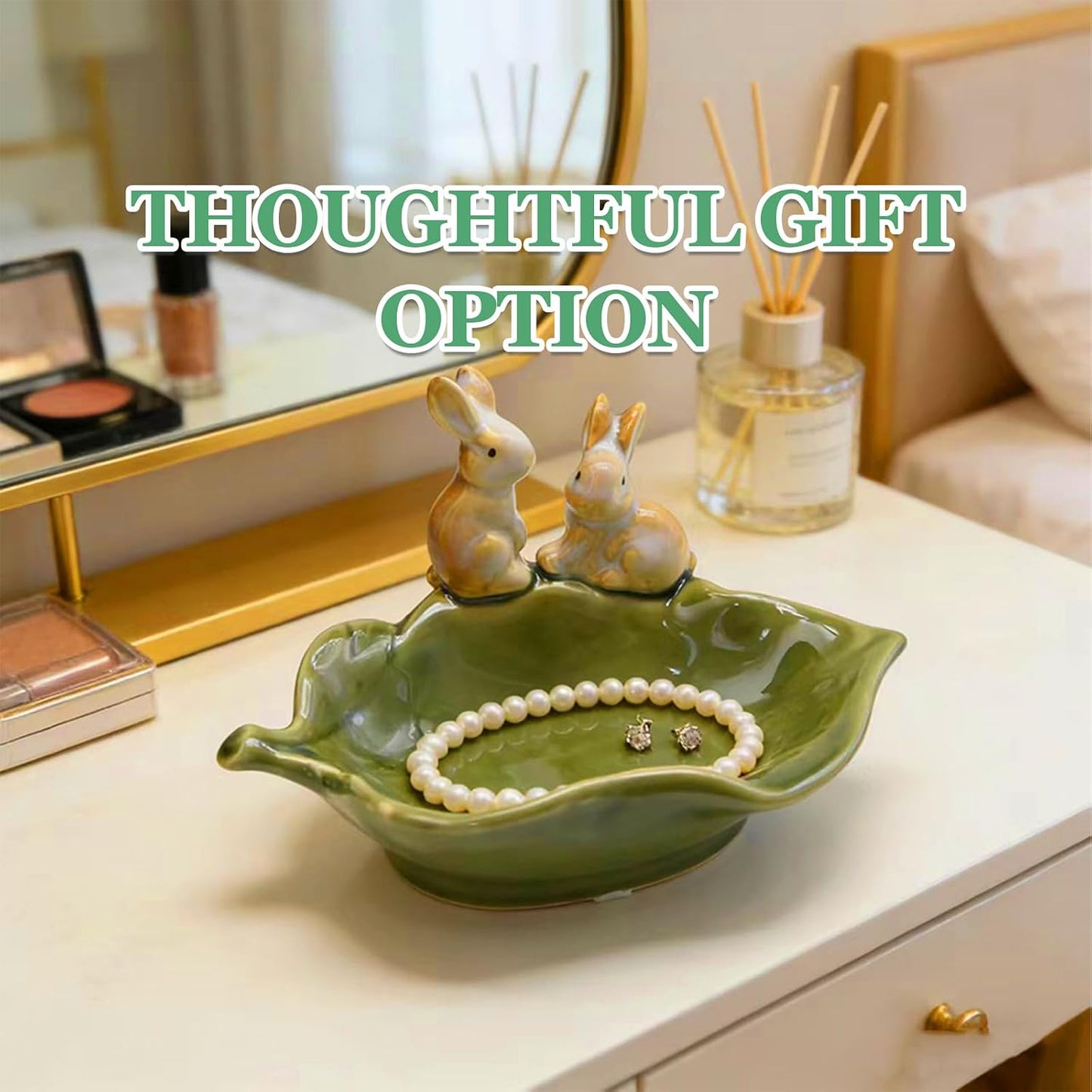 Decorative Bunny Holder for Sponges & Jewelry / Green
