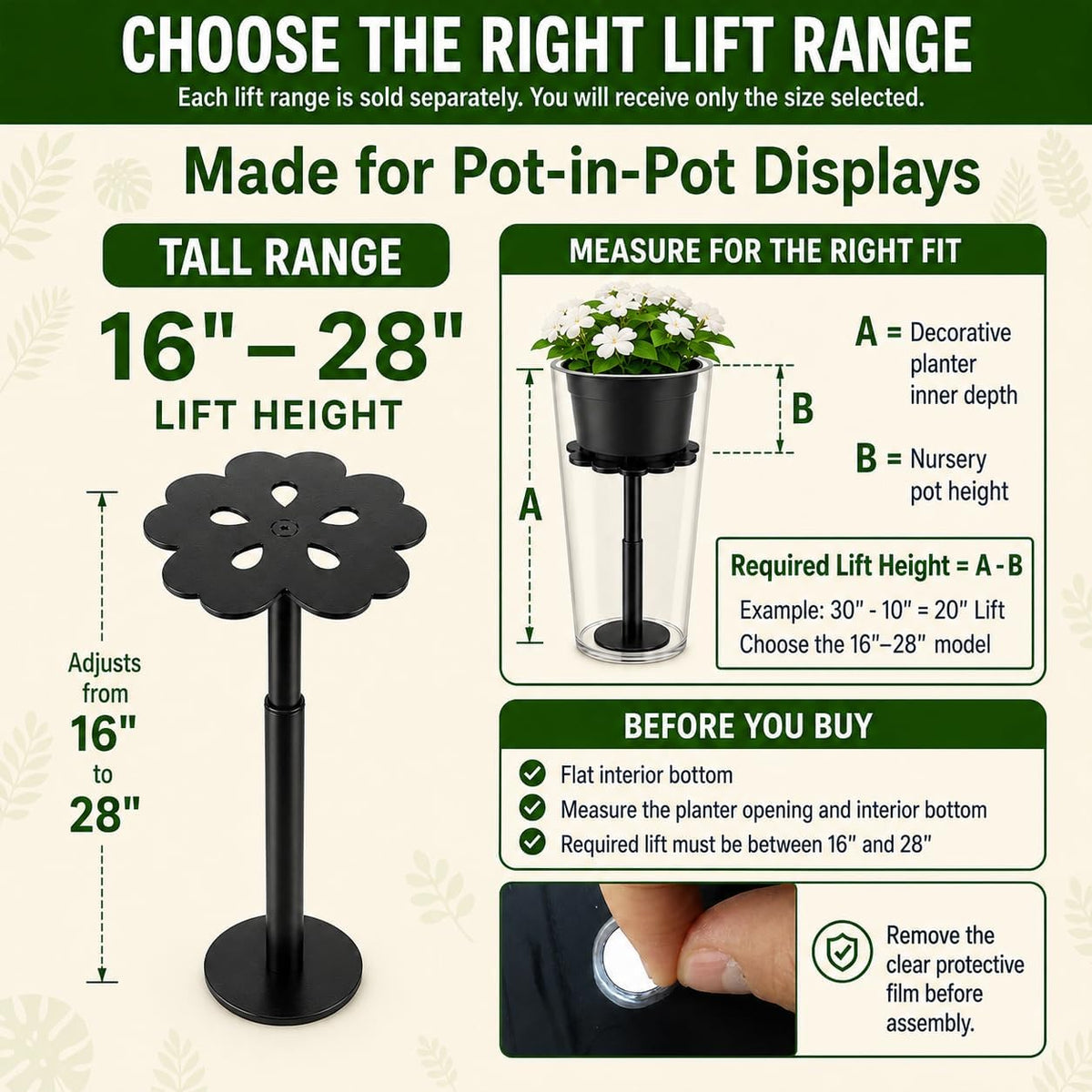 Adjustable Plant Risers for Inside Pots, 16-28 Inch Lift Height | Flower Planter Insert for Tall Pots, 2 Stands, 2 x 8"