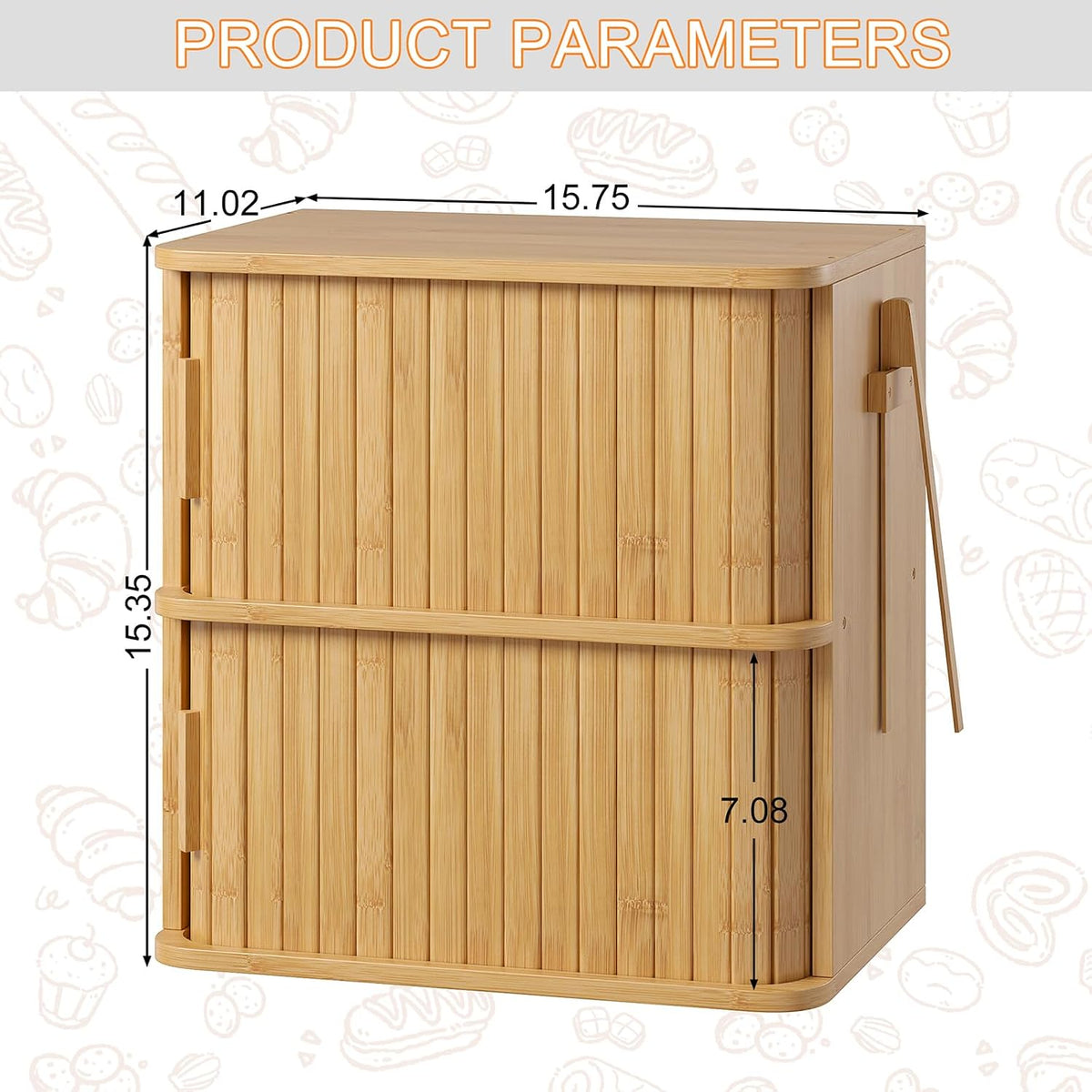 WOWLIVE 2-Tier Roll Top Bread Box for Kitchen Countertop Storage Cabinet | Double Layer Bamboo Bread Boxes with Sliding