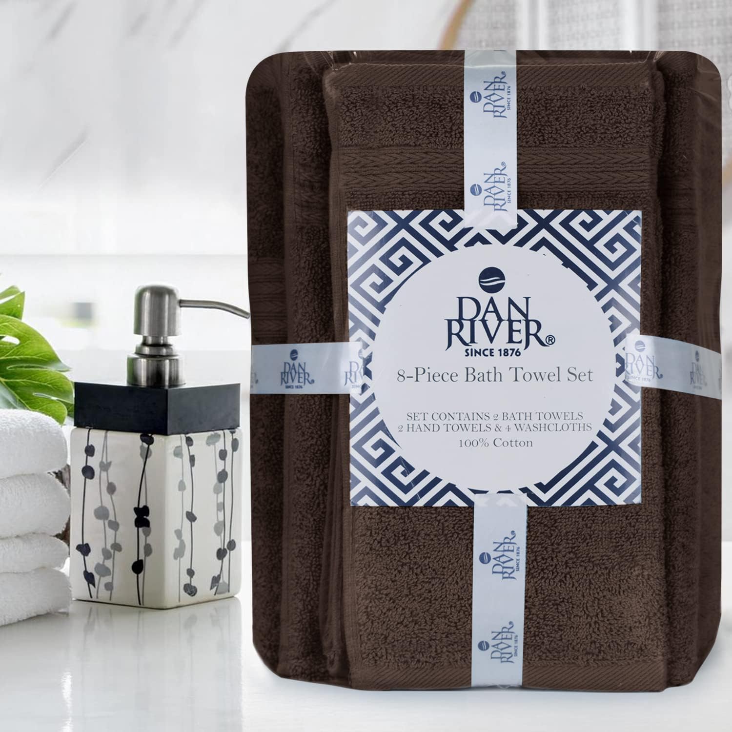 DAN RIVER 8 Piece Luxury Bath Towels for Bathroom, Towel Set, Brown | 2 Bath towels, 2 Hand towels, and 4 Wash Cloths