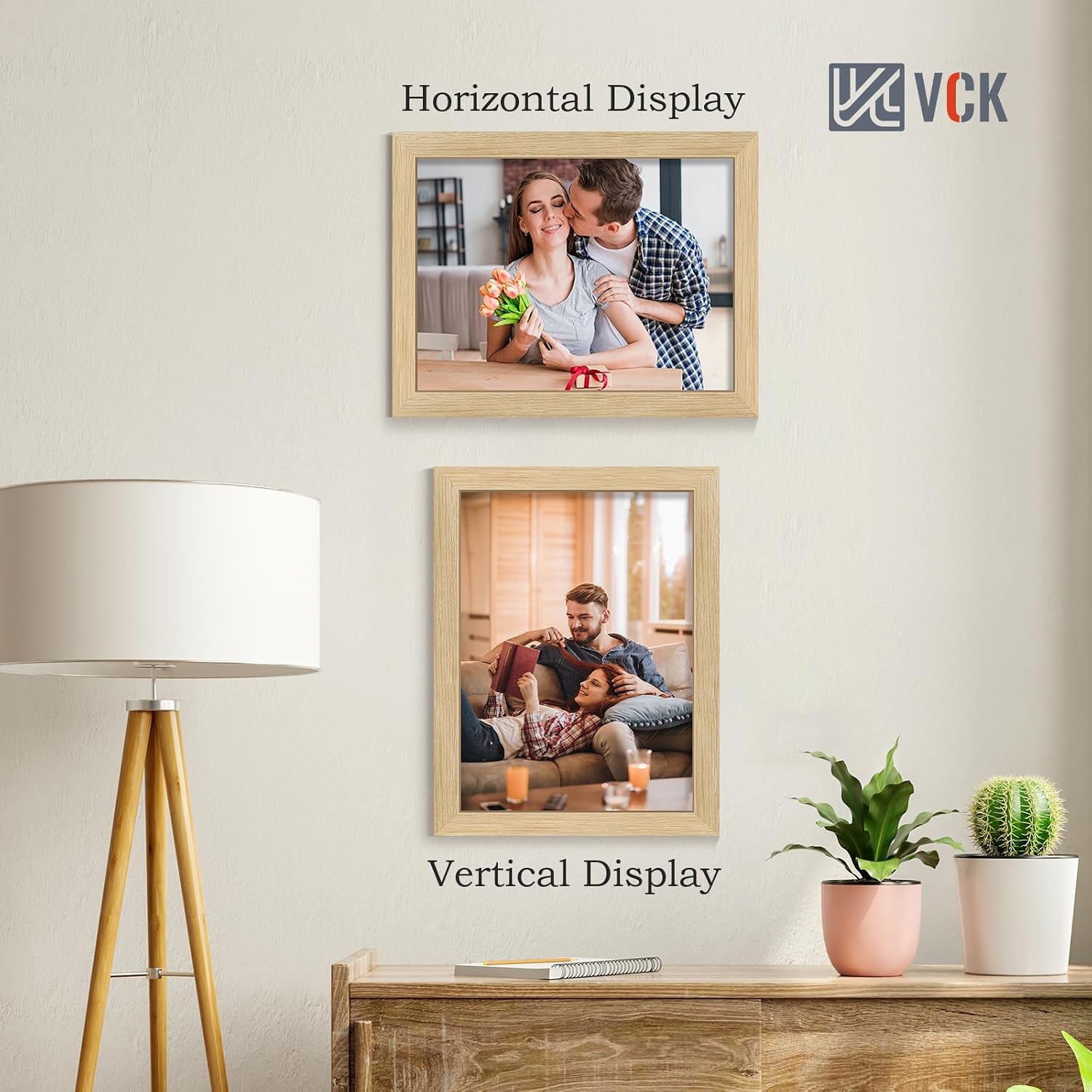 VCK 11x14 Picture Frame Oak 4 Pack, Wide Thick Wood Border, for Prints | Exclusive Woodgrain, Wall Hanging, HD