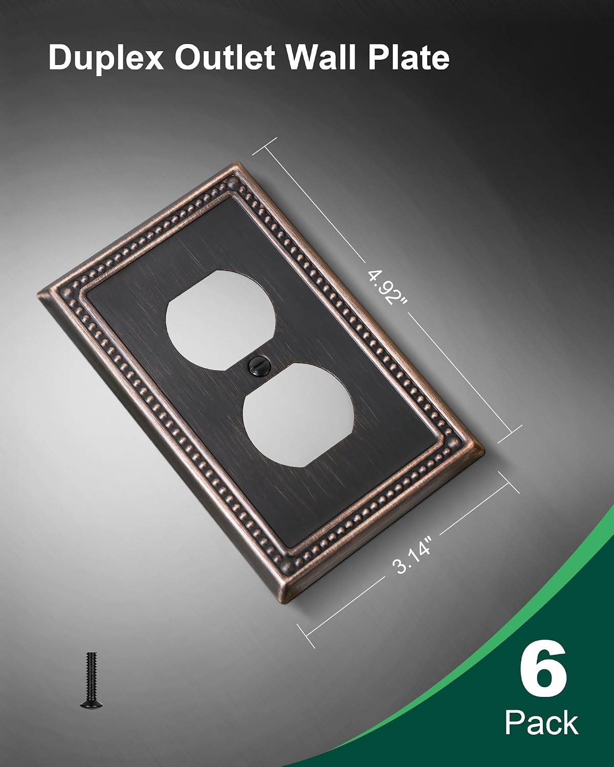 6-Pack Duplex Switch Plates and Outlet Covers, Aged Bronze | Pearls Beaded Decorative Metal Wall Plates for Electrical