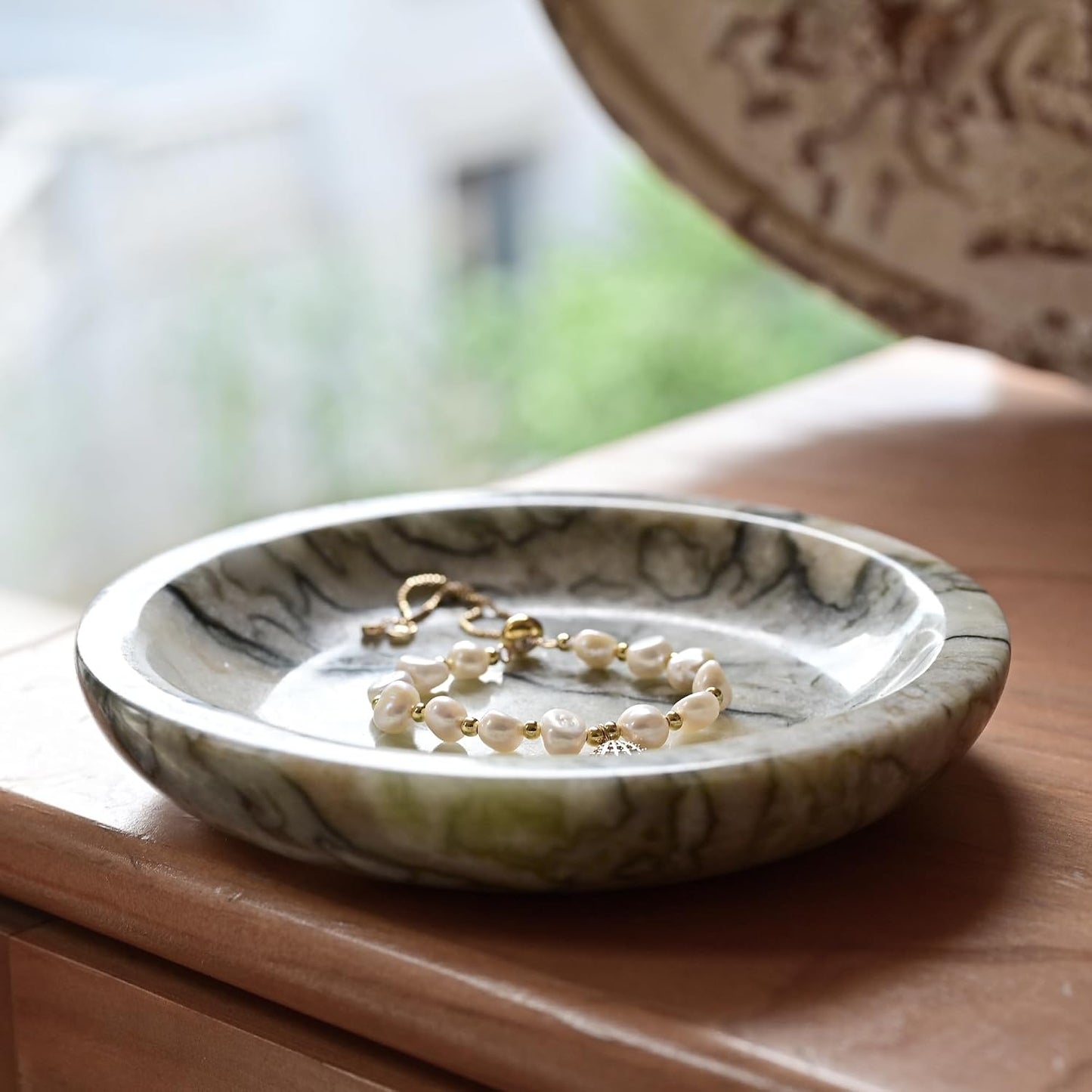 Marble Ring Dish Jewelry Tray / Cold Emerald / Natural