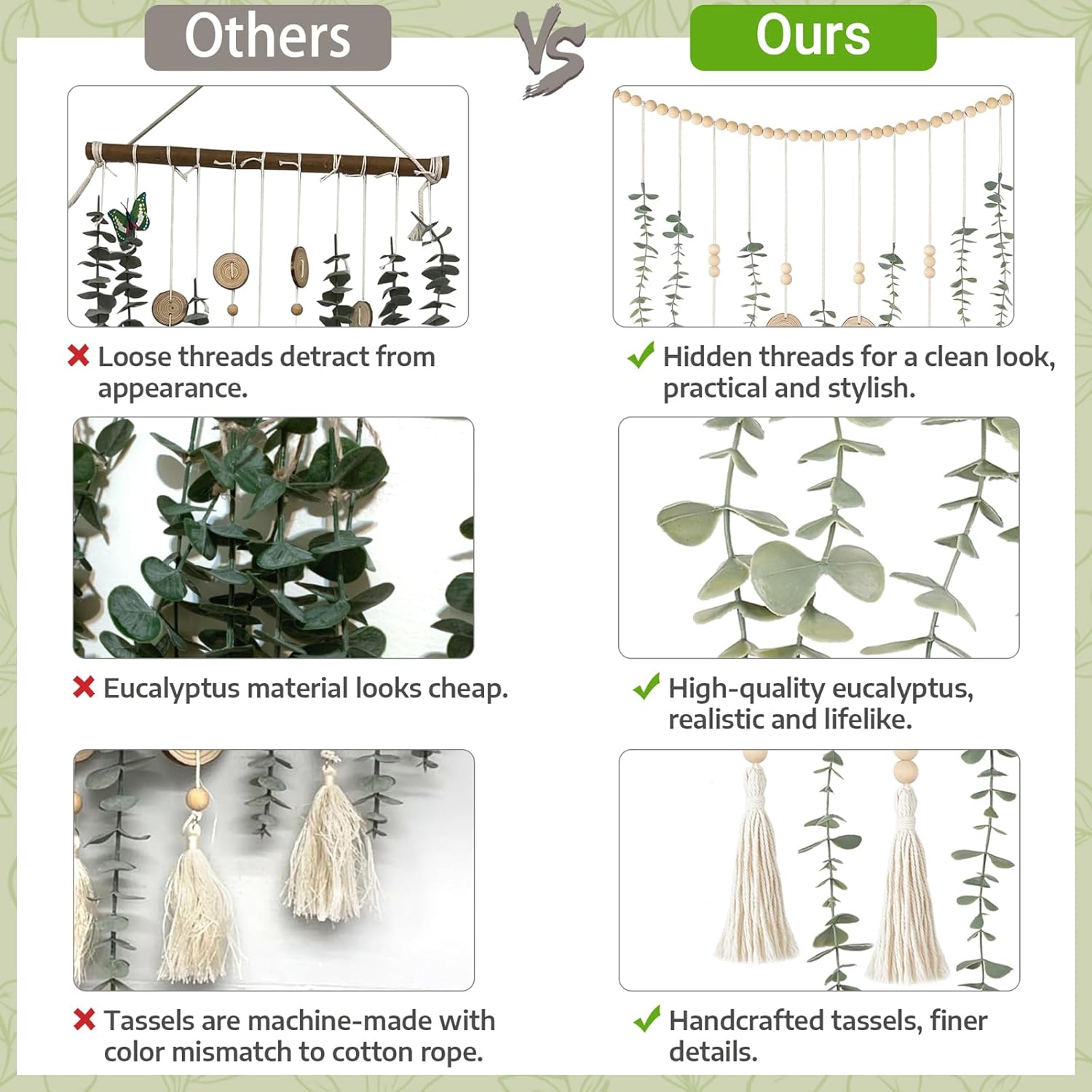 Hanging Artificial Plant Eucalyptus Wall Decor 31'' Wooden Bead Garland / 31 Inches