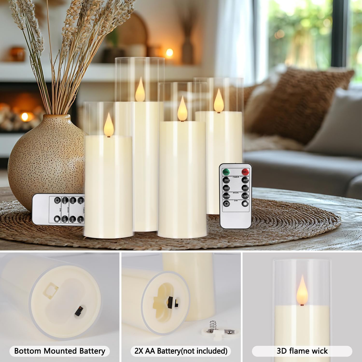 fclayvts 24 Packs of Acrylic LED Candles, Flickering Flameless Candles Battery Operated with Remote Dimmed and Timed