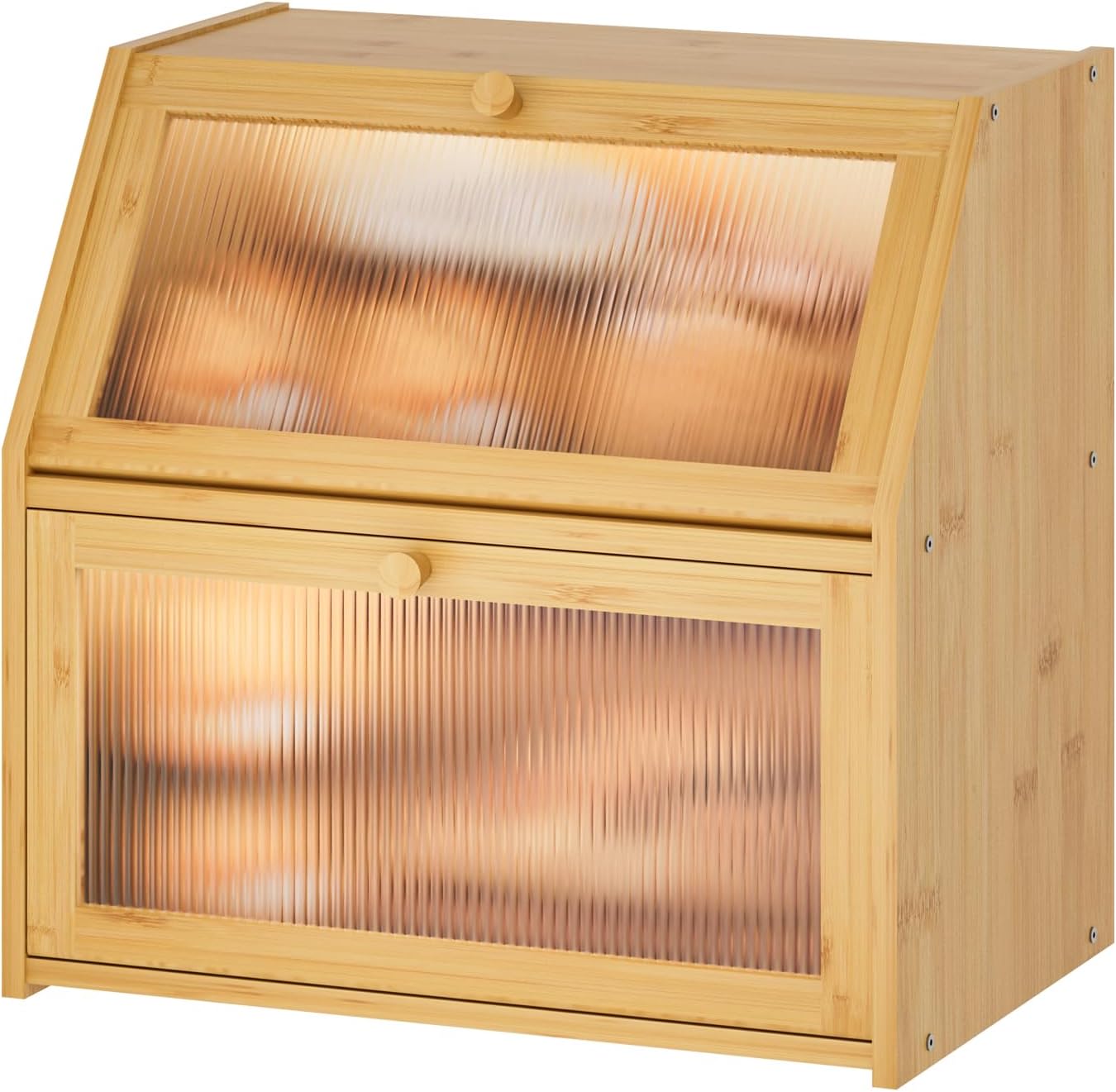 Extra Large Bread Box for Kitchen Counter, Bamboo Wood Double Layer Bread Box for Kitchen Counter, Wooden Capacity
