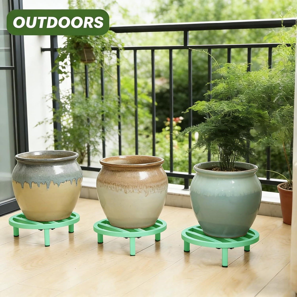 3 Pack 12 Inch Metal Plant Stands Outdoor Indoor Riser,Mint Green | 240 LBS Capacity,Short and Low-Profile,Rugged and