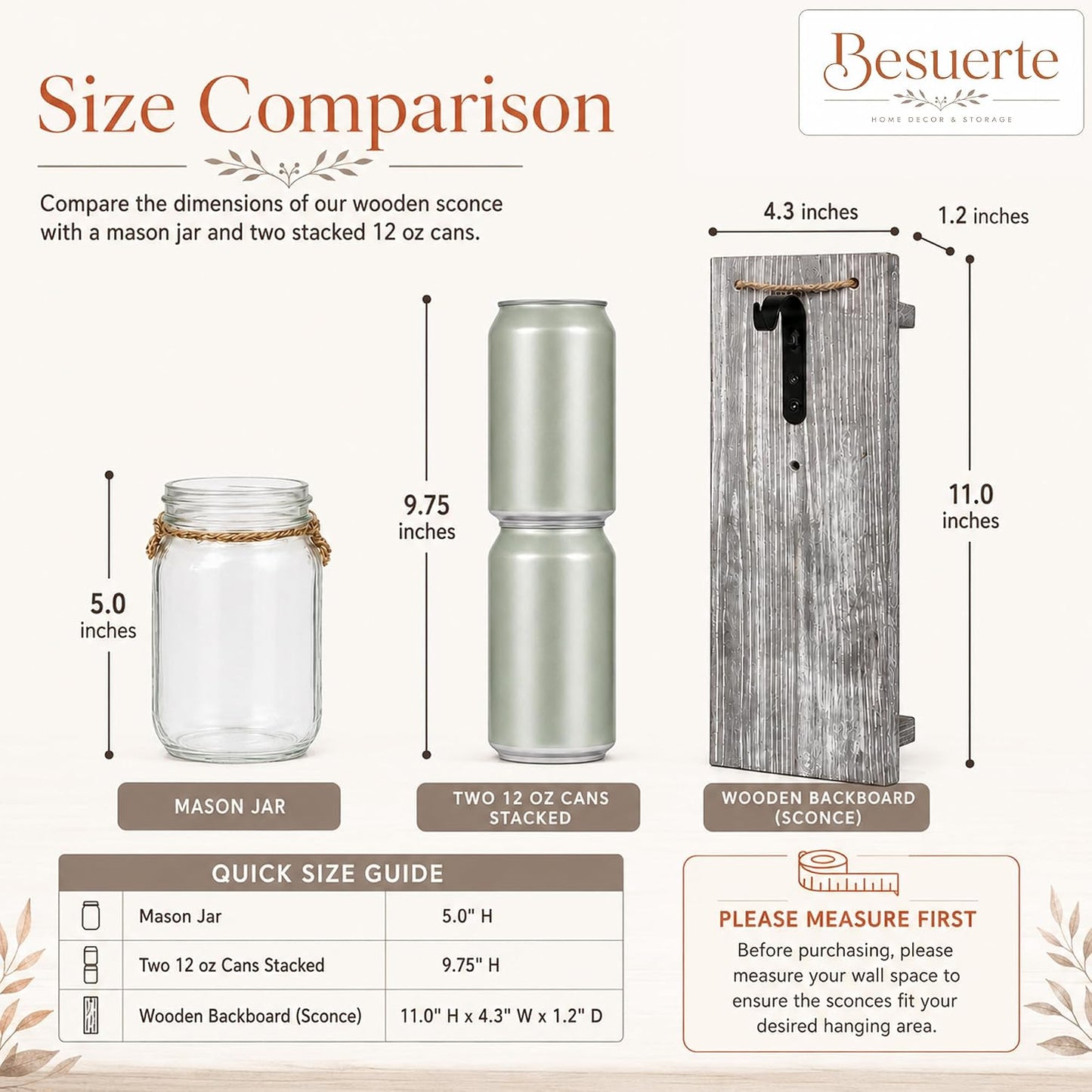 Rustic Mason Jar Sconces Wall Decor / 11"H Grey Wall Decor + Hydrangea / Set of 2