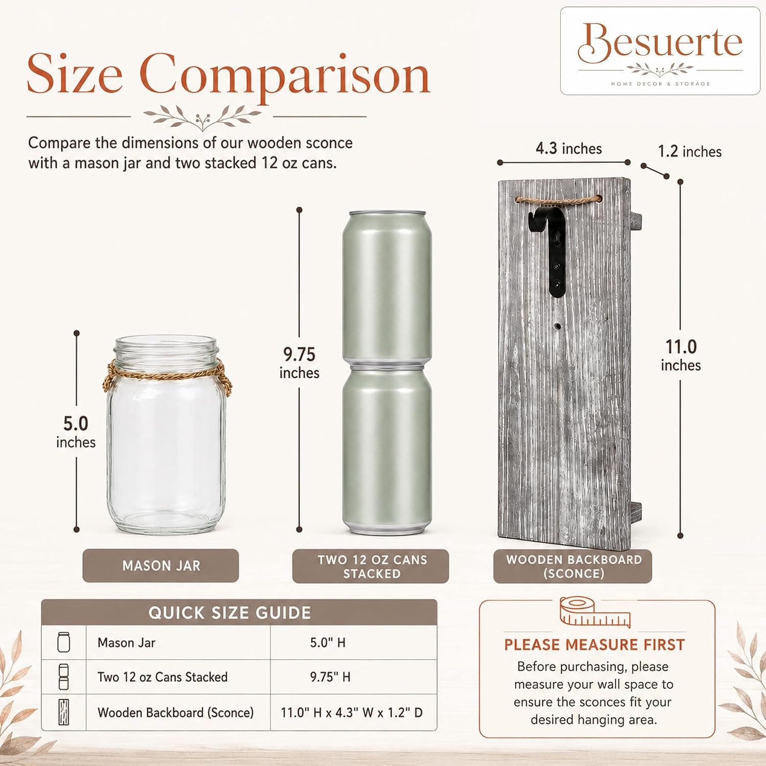 Rustic Mason Jar Sconces Wall Decor / 11"H Grey Wall Decor + Hydrangea / Set of 2