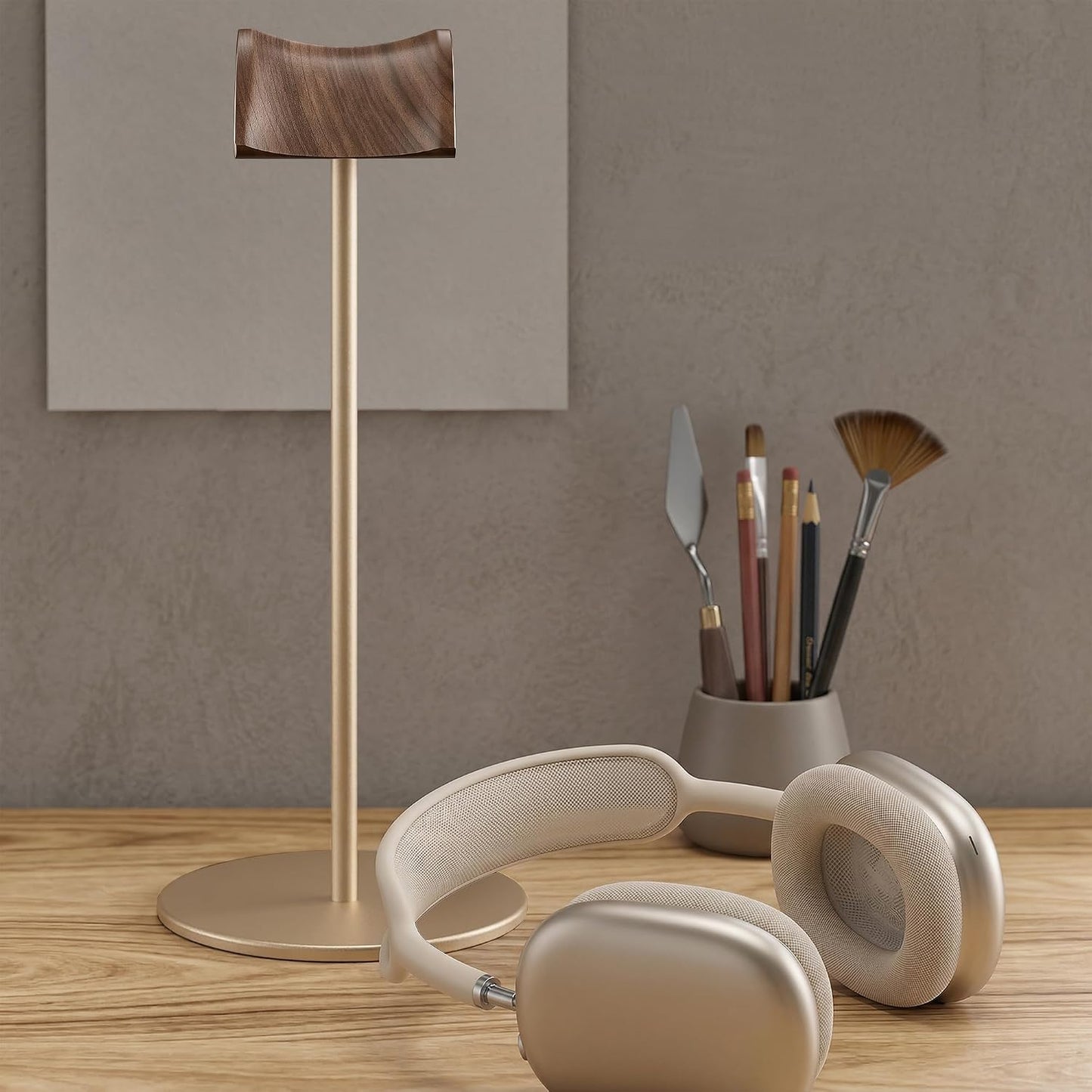 Headphone Stand, Walnut Wood & Aluminum Headset Stand, Nature Walnut Gaming Headset Holder with Solid Heavy Base for