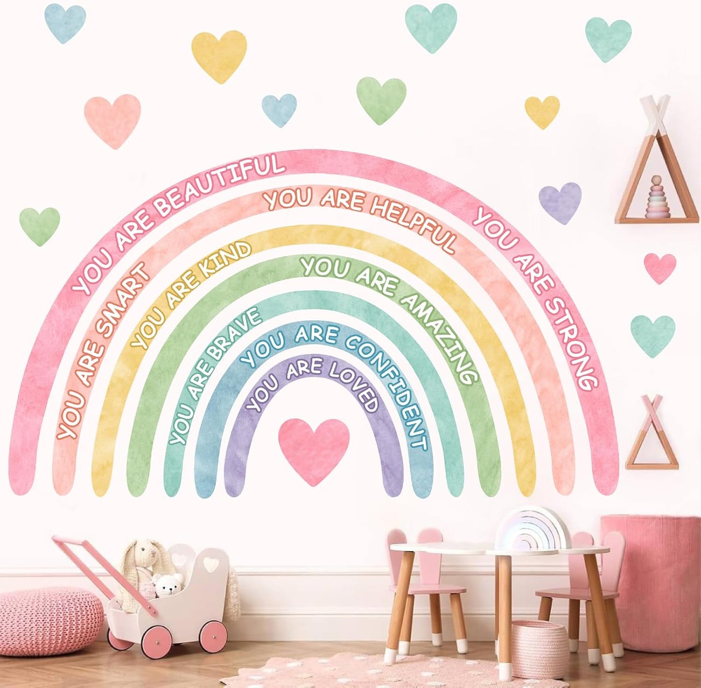 Large Rainbow Wall Stickers Kids Inspirational Wall Decal for Girl Bedroom Peel / Watercolor Blue
