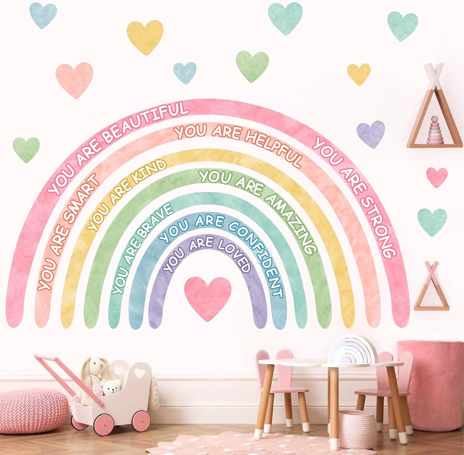 Large Rainbow Wall Stickers Kids Inspirational Wall Decal for Girl Bedroom Peel / Watercolor Blue