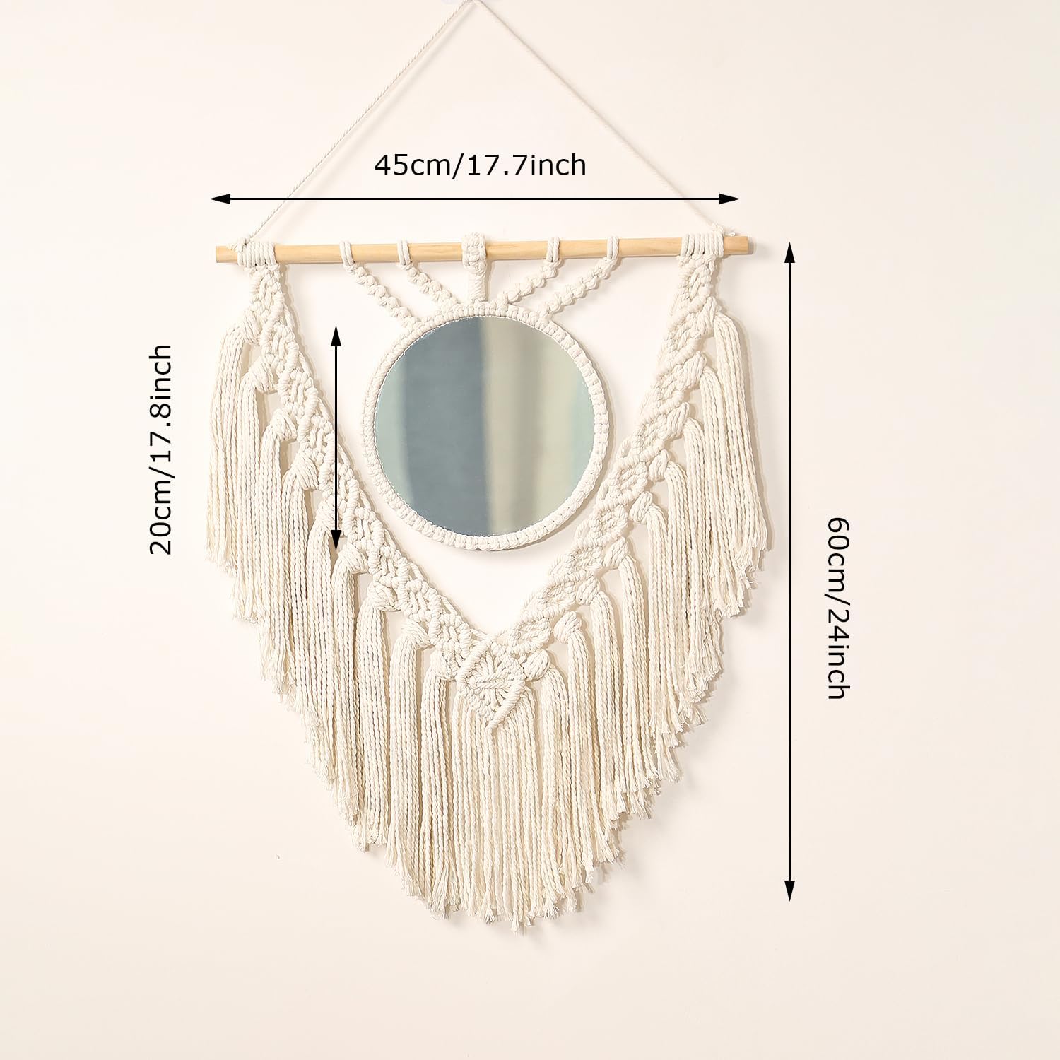 Boho Round Wall Mirror Macrame Wall Hanging Circle Hanging Mirror for Over Sink Bedroom Living Room