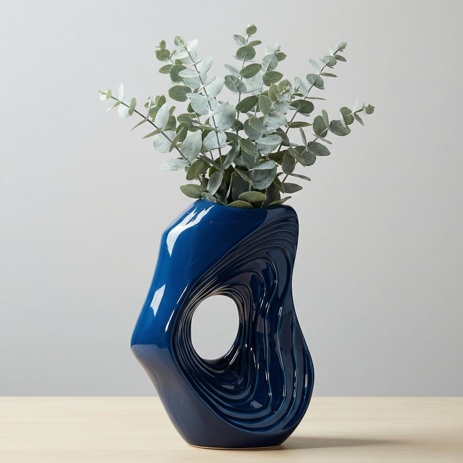Ceramic Vase / Tall Modern Decorative Flower Vase / Blue / 11 Inch