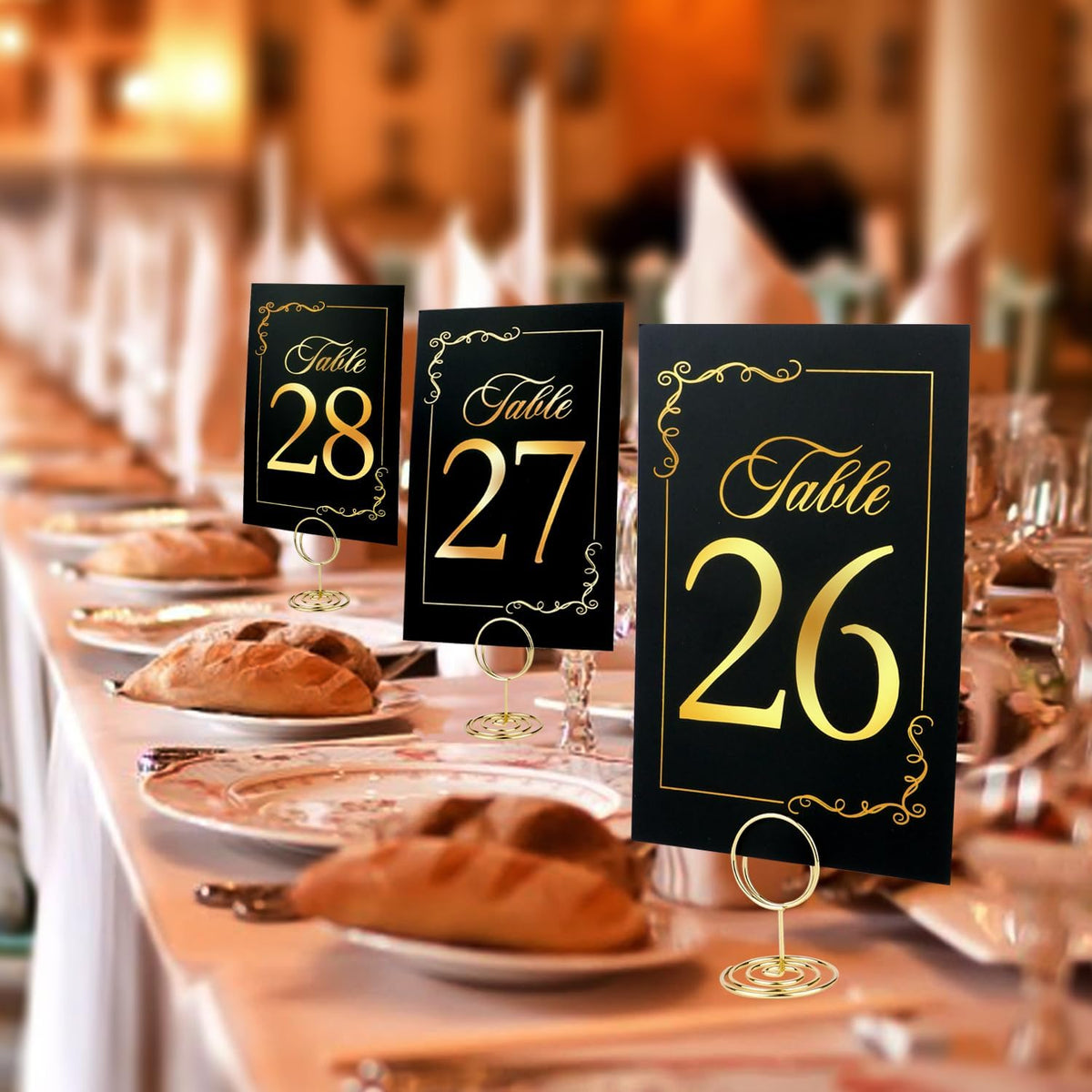 Wedding Table Numbers 1-40 and Head Table Card, Black Gold Table Number Cards with 41 Gold Table Number Holders, 1 Set