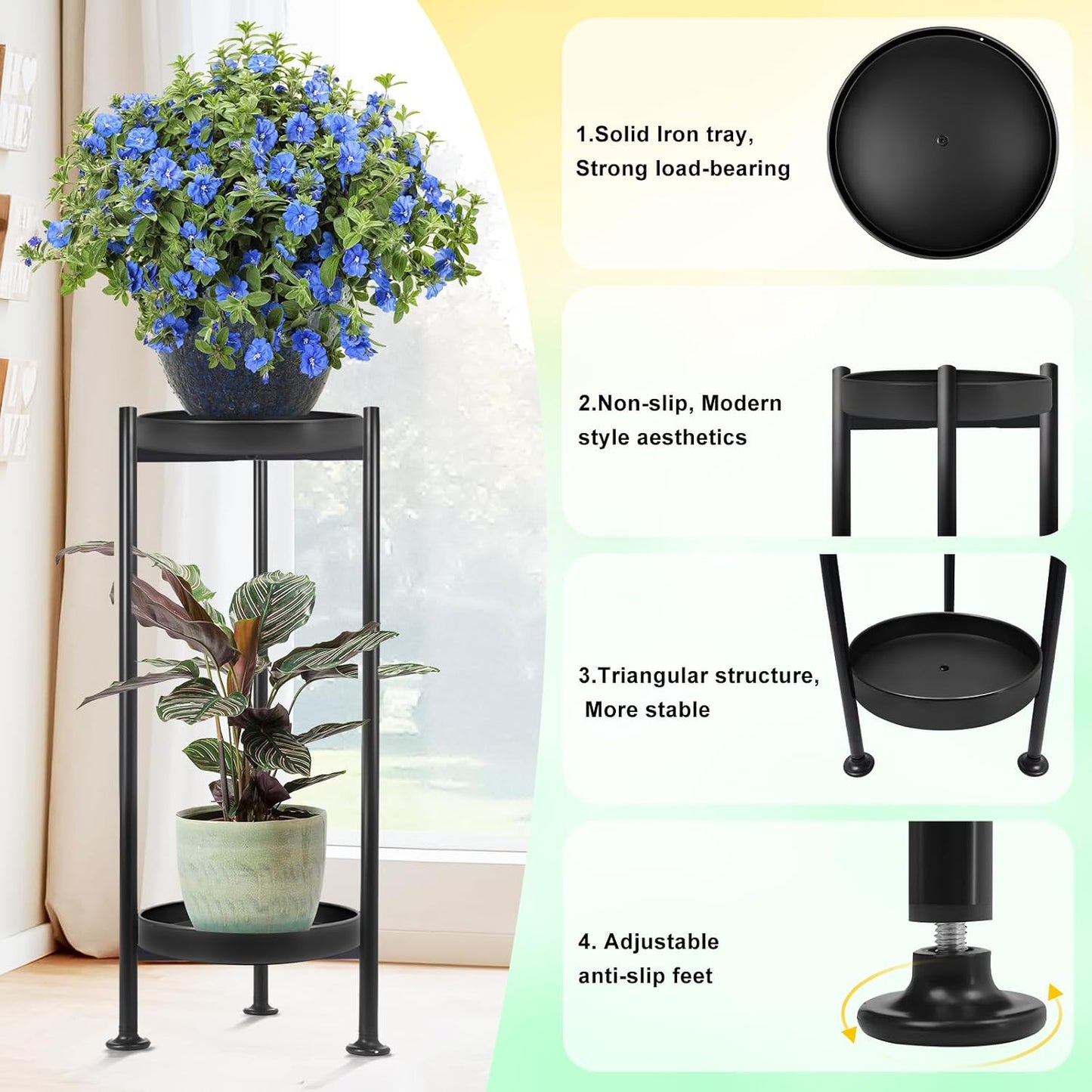Lilybud--lily Plant Stand Indoor Outdoor, 2 Tier Iron Plant Stand, 30'' Tall Pedestal Stand Outdoor, Metal Flower